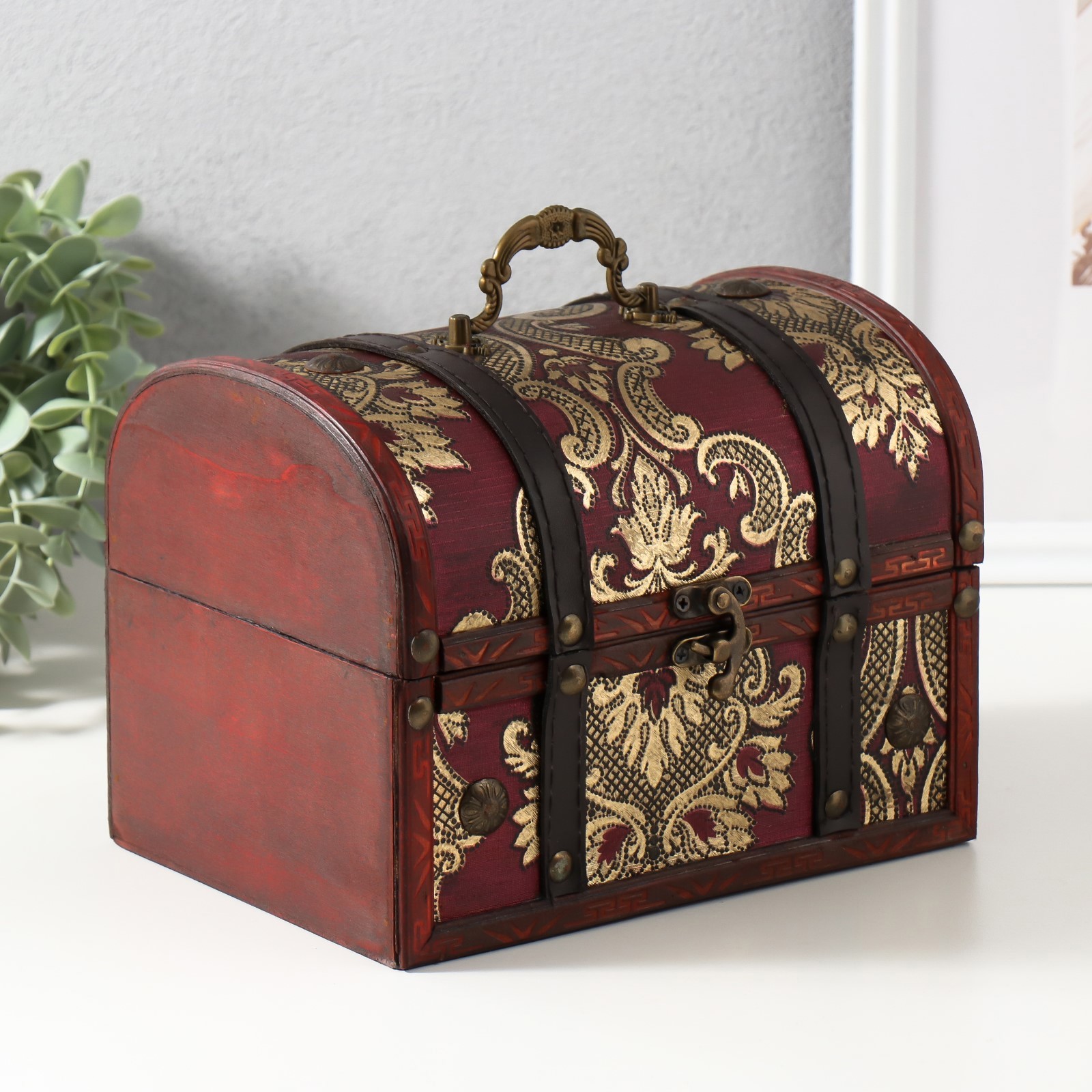 Изображение товара Шкатулка сундук дерево Китайские огурцы на красном 20х15х155 см 10323754
