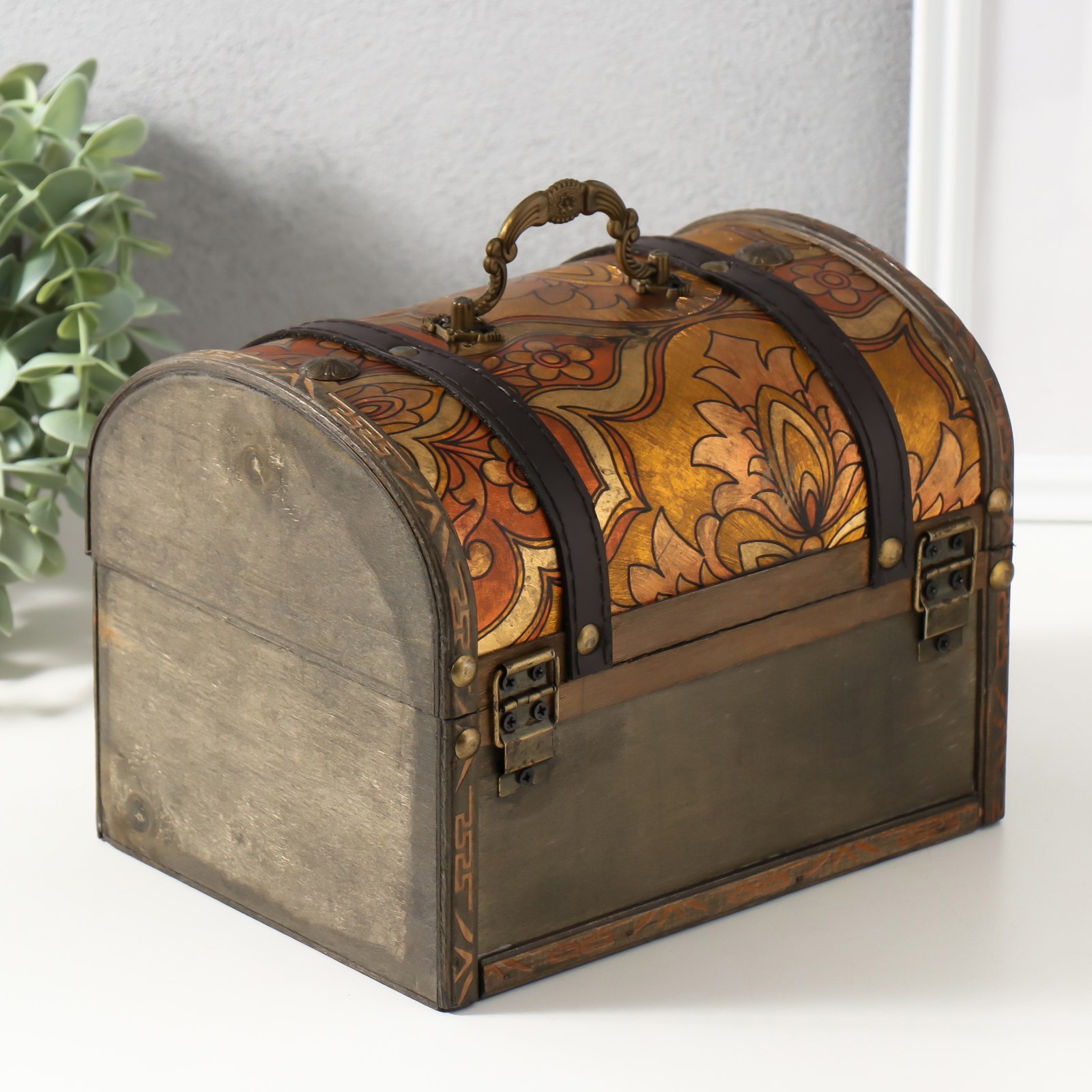 Изображение товара Шкатулка сундук дерево Оранжевые узоры 20х15х155 см 10323749
