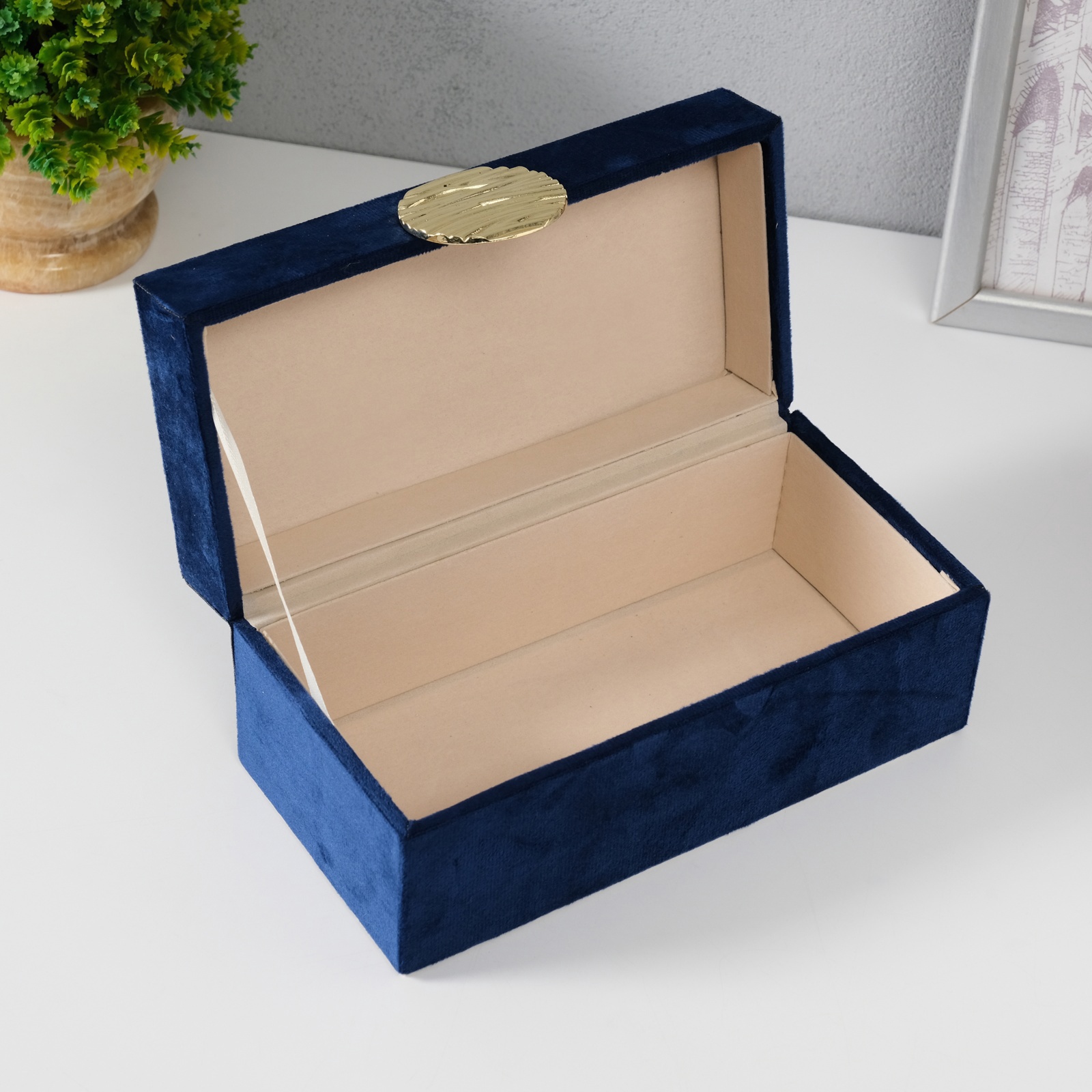 Изображение товара Шкатулка текстильная Море синяя 10х20х9 см