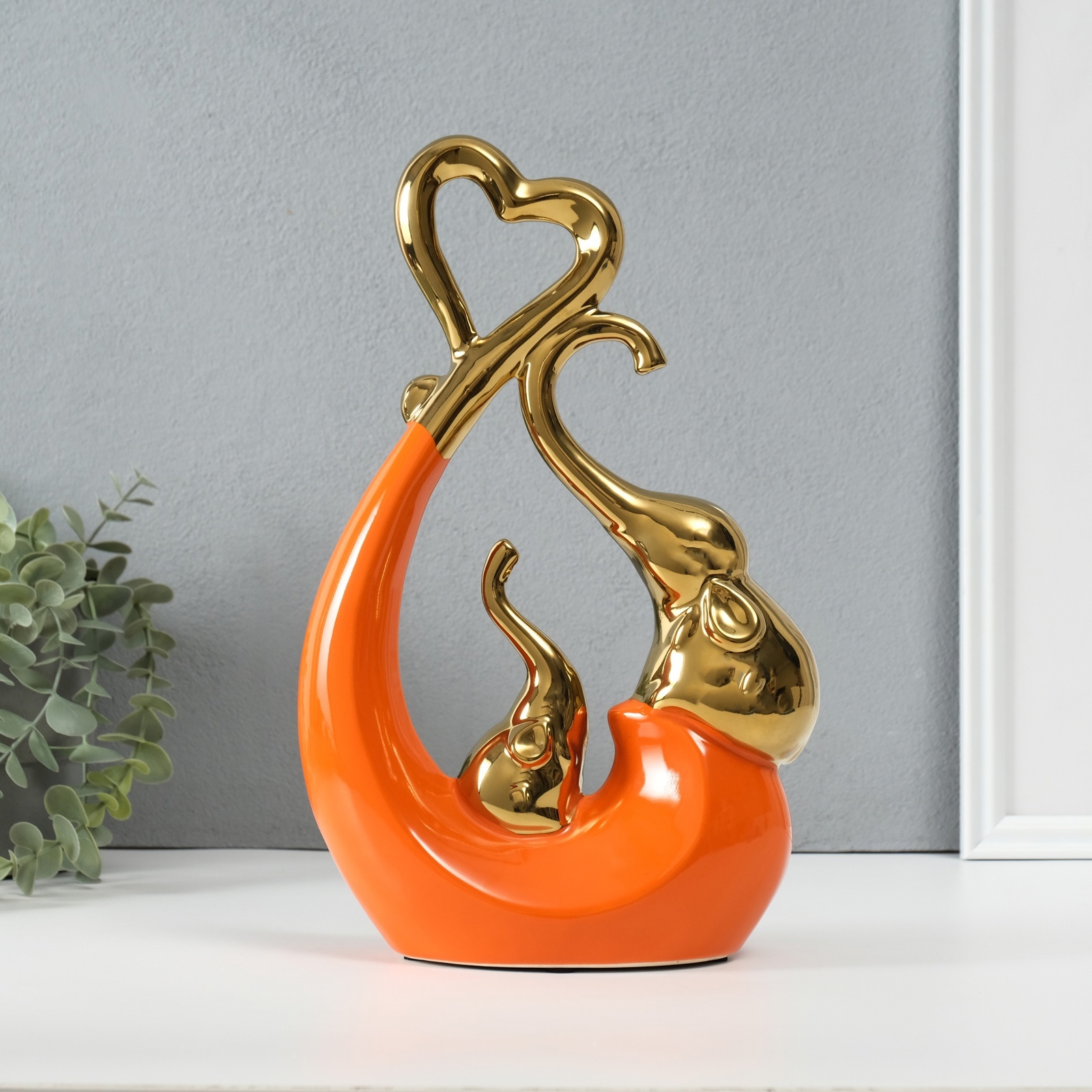 Изображение товара Сувенир керамика Слоники с сердцем. Абстракция оранжевый с золотом 7х185х255 см 10323663