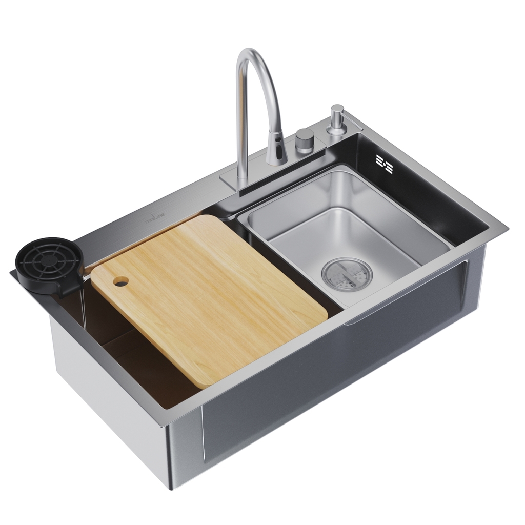 Изображение товара Кухонная мойка из нержавеющей стали TROPFBERG 75х46 с сифоном дозатором и коландером