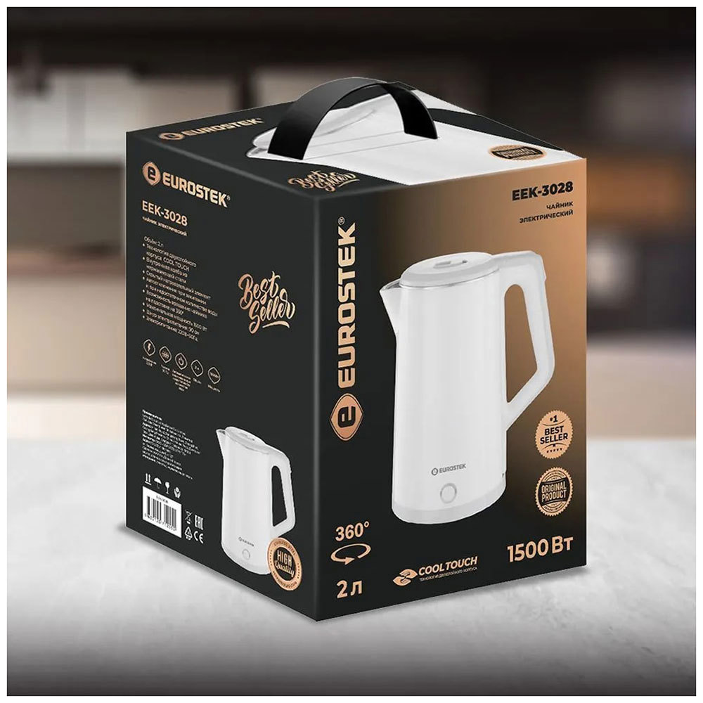 Изображение товара Электрический чайник Eurostek EEK-3028 2 л 1500 Вт нержавеющая сталь белый