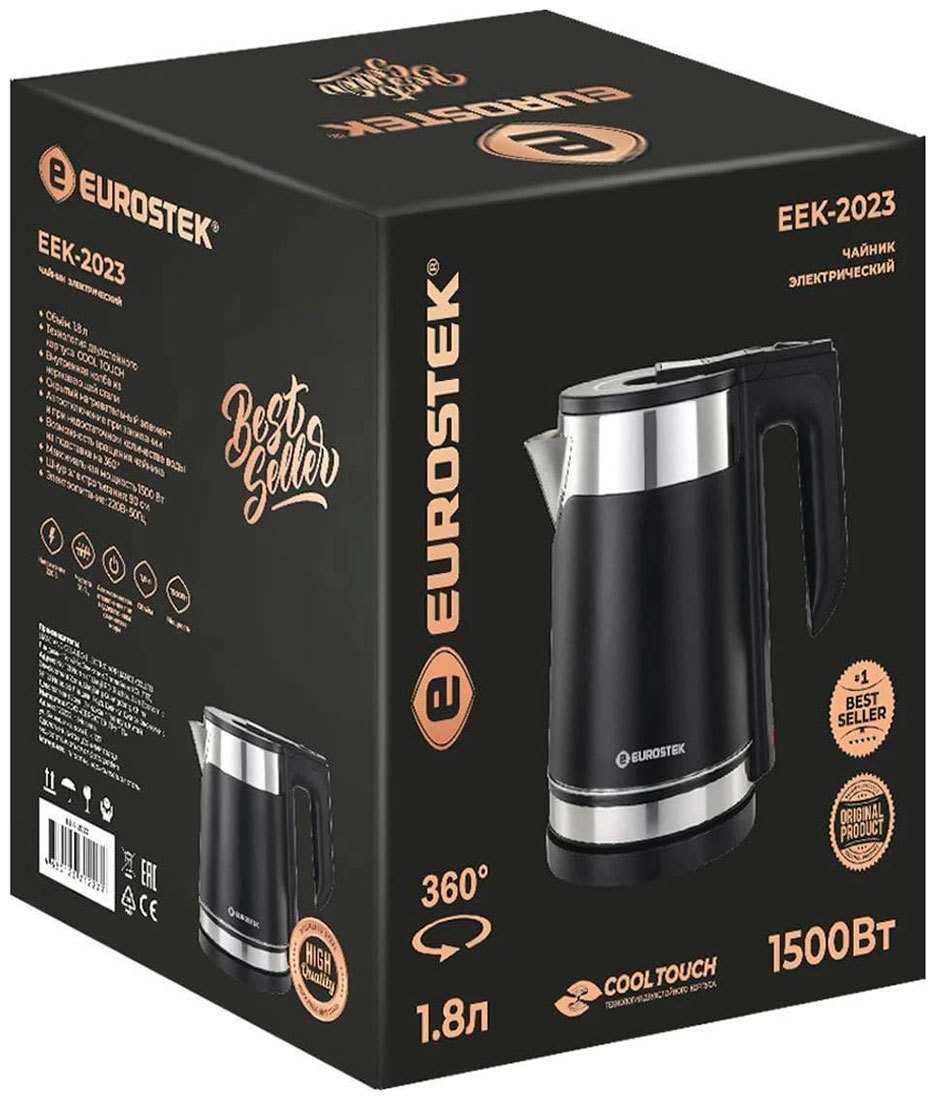 Изображение товара Электрический чайник Eurostek EEK-2023 1.8 л мощность 1500 Вт нержавейка Китай