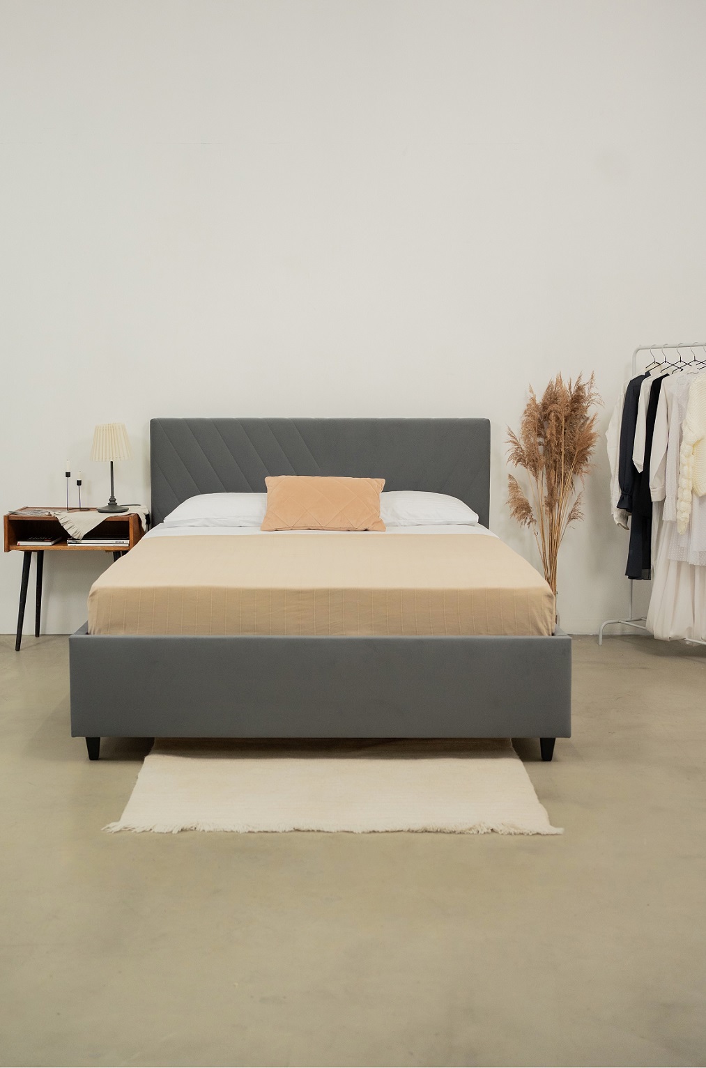 Изображение товара Кровать Delta Velutto 32 160x113x216 см из ДСП с ящиком и мягким изголовьем