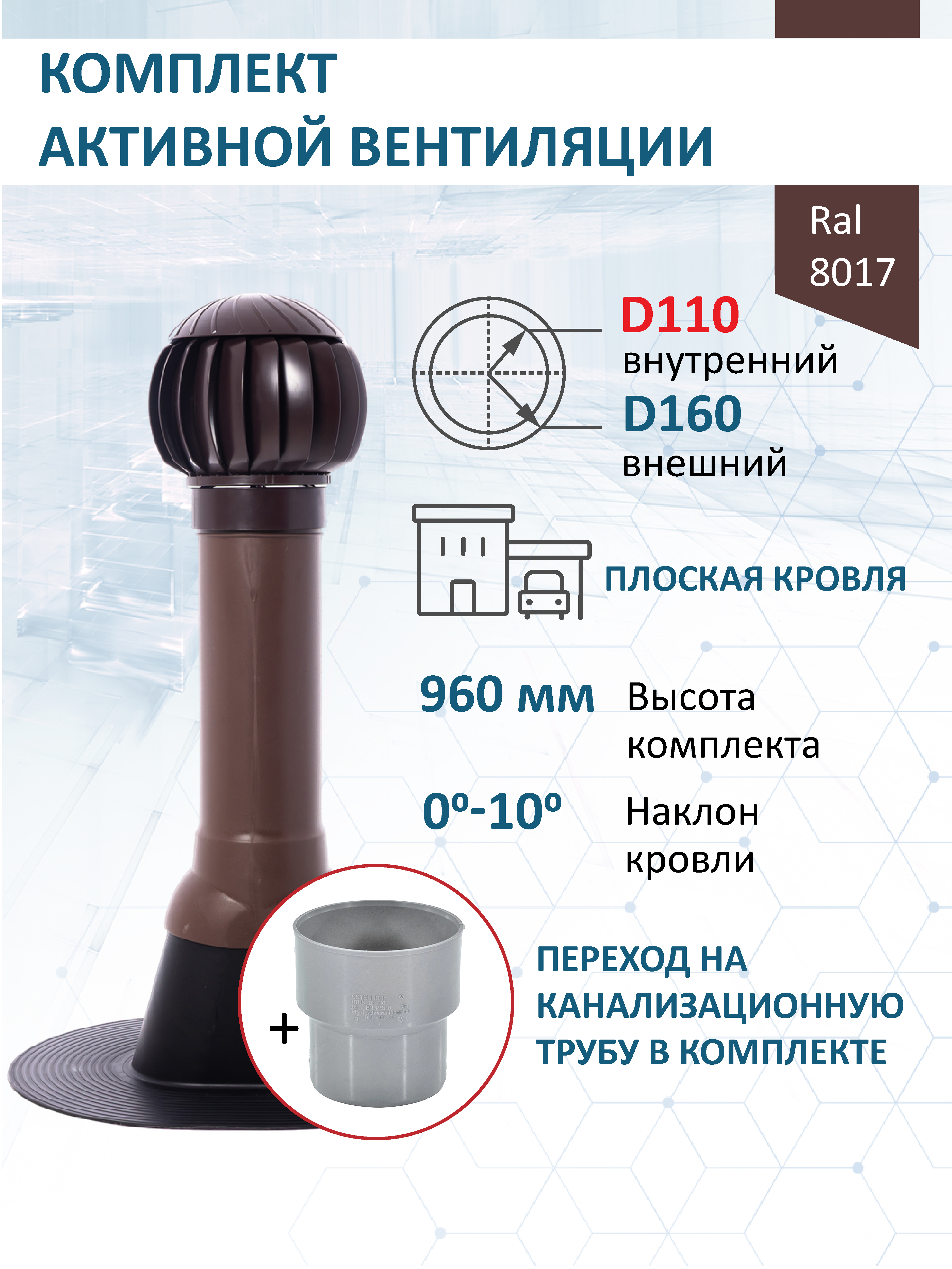 Изображение товара Комплект вентиляции Татполимер для плоской кровли коричневый 160 мм