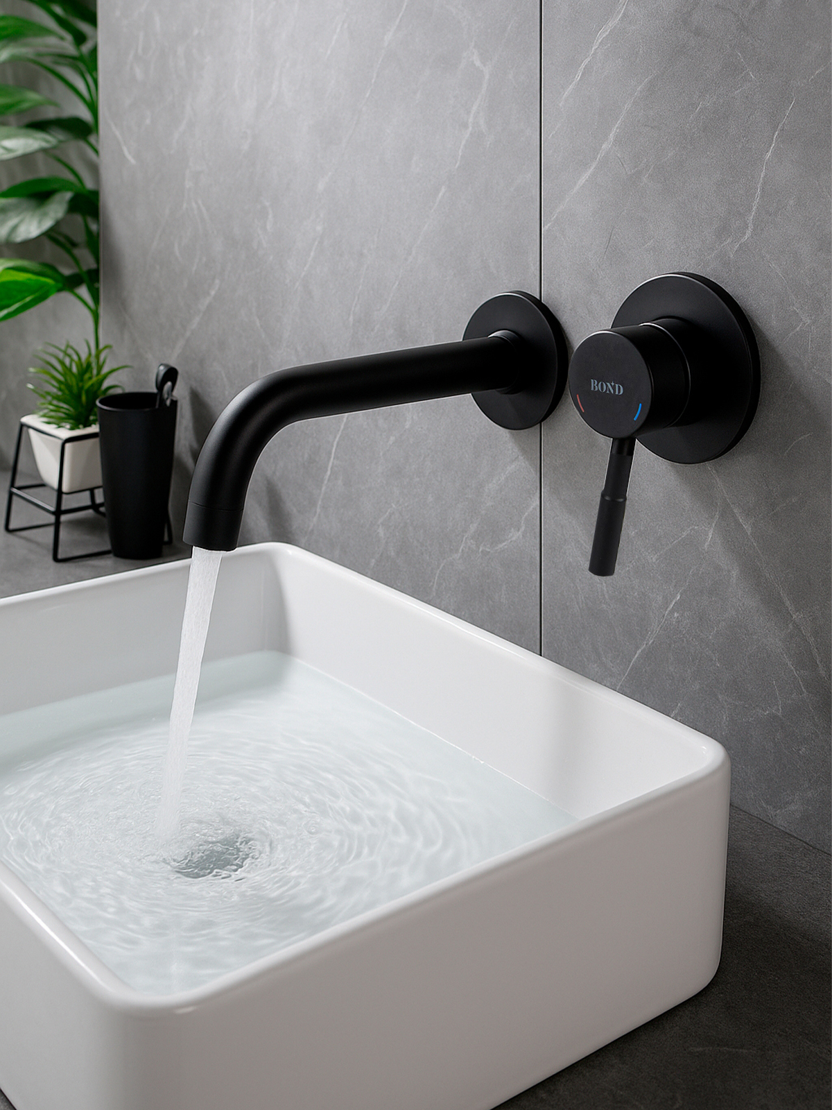 Изображение товара Настенный однорычажный смеситель для раковины BOND Smart BL684288 черный матовый