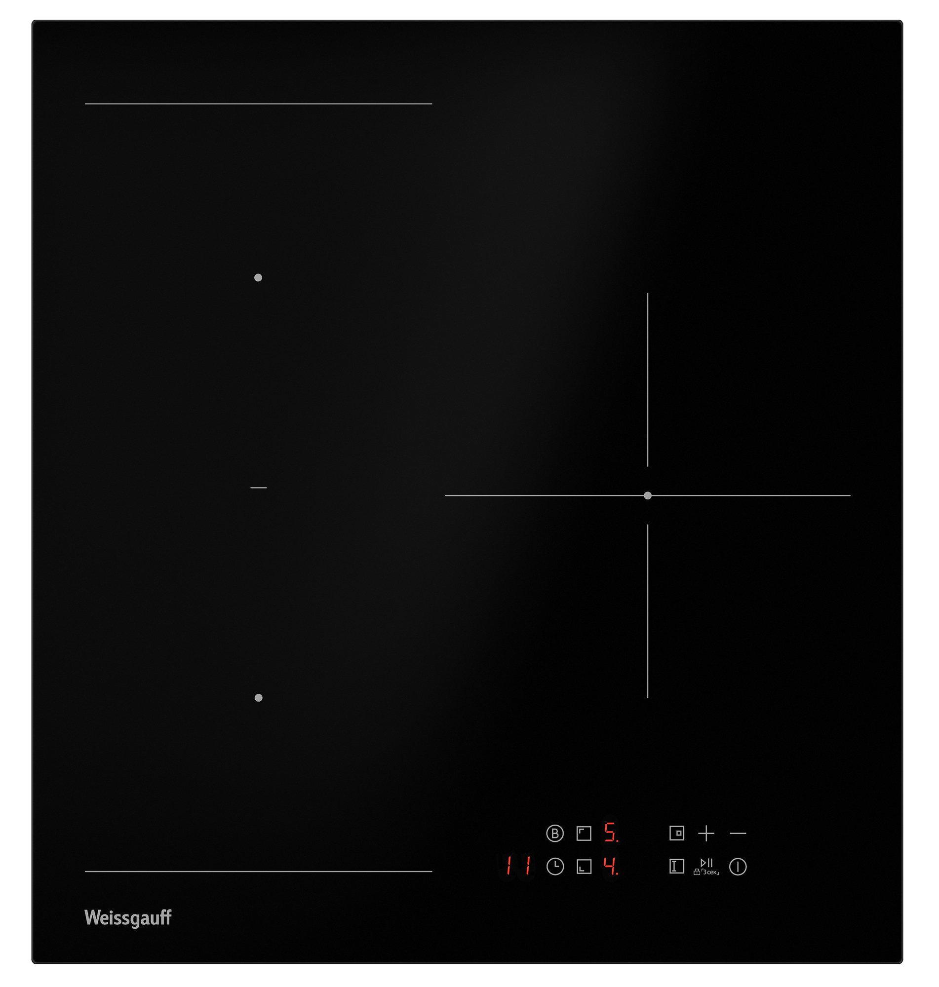 Изображение товара Индукционная варочная панель Weissgauff HI 430 BM Flex Zone 45 см 3 конфорки цвет черный