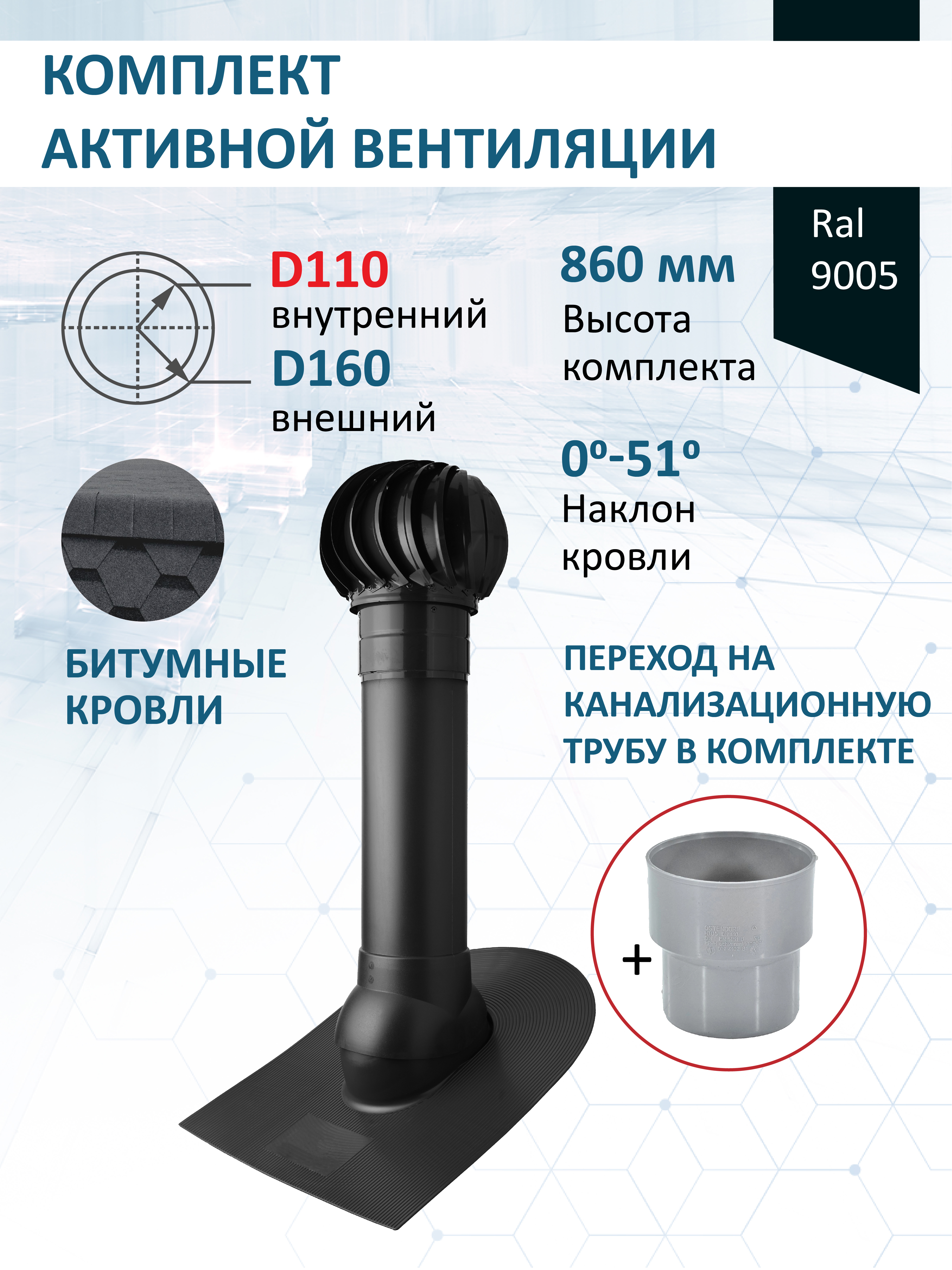Изображение товара Комплект кровельной вентиляции POLIVENT с турбодефлектором для эффективной вентиляции