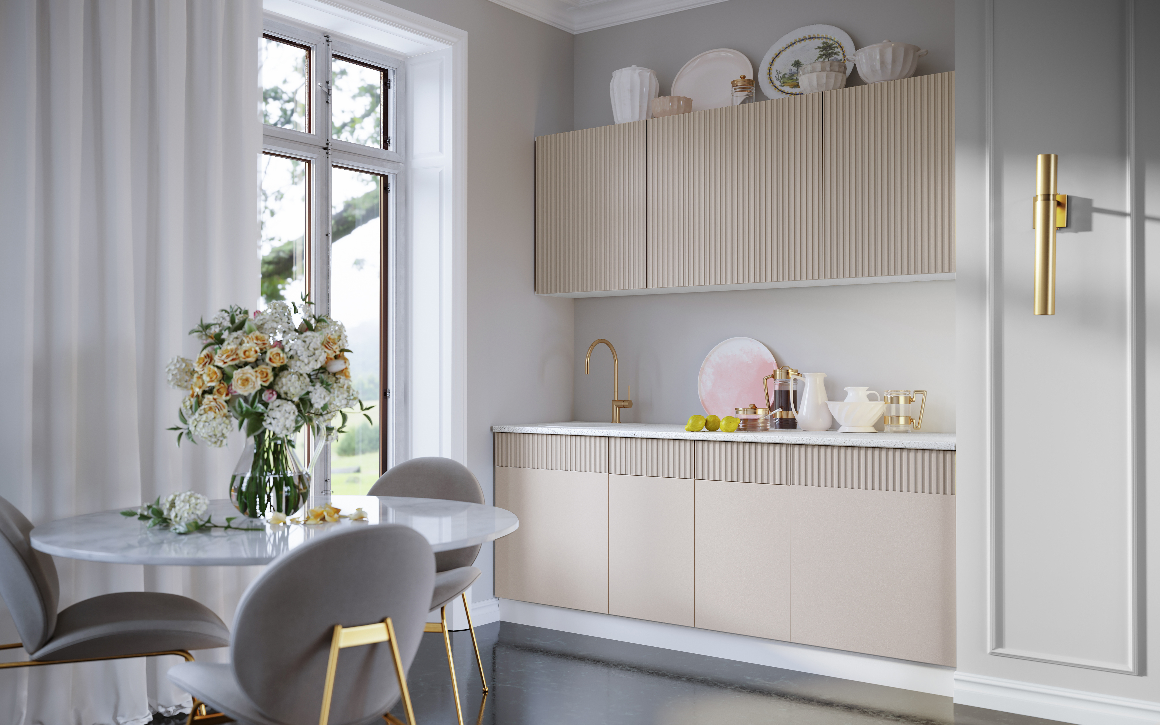 Изображение товара Кухня Миф Оливия 200x215x60 см ЛДСП цвет белый/кашемир