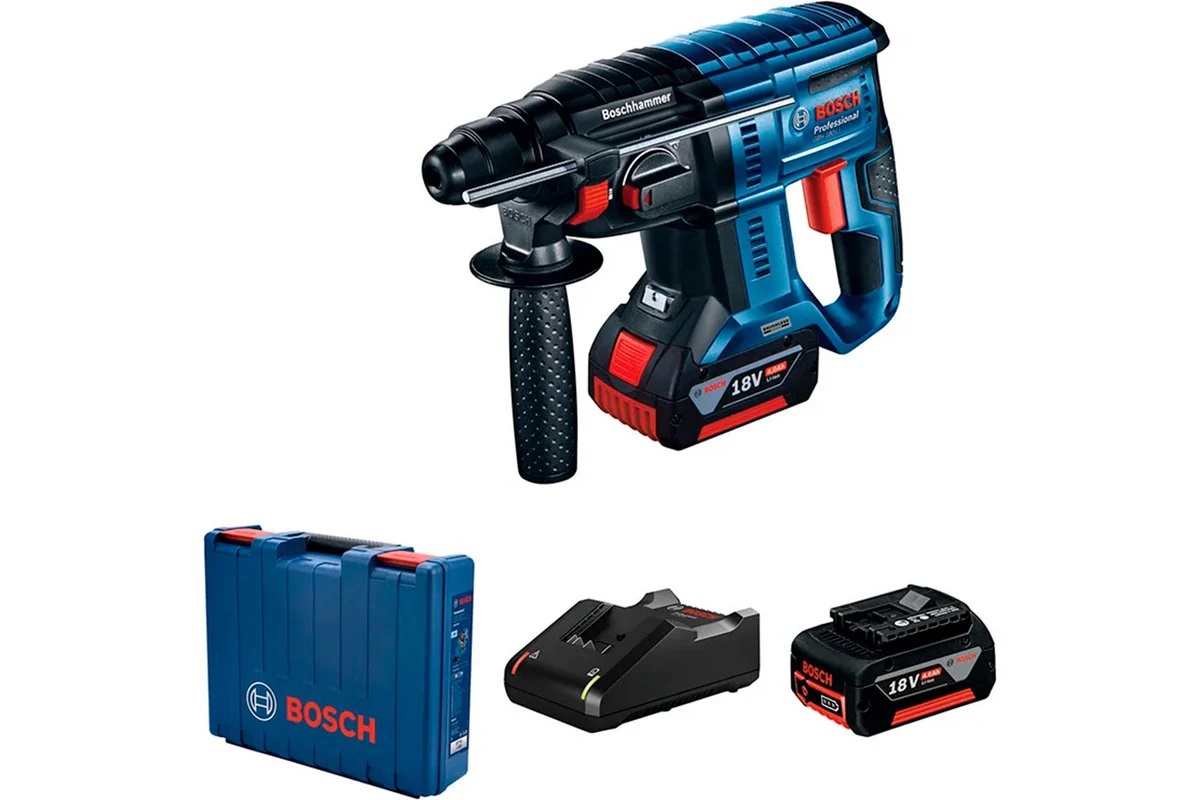 Изображение товара Перфоратор аккумуляторный бесщеточный SDS Plus Bosch Professional GBH 180-LI, 0611911121, 18 В Li-Ion 2x220 Ач, 1.7 Дж