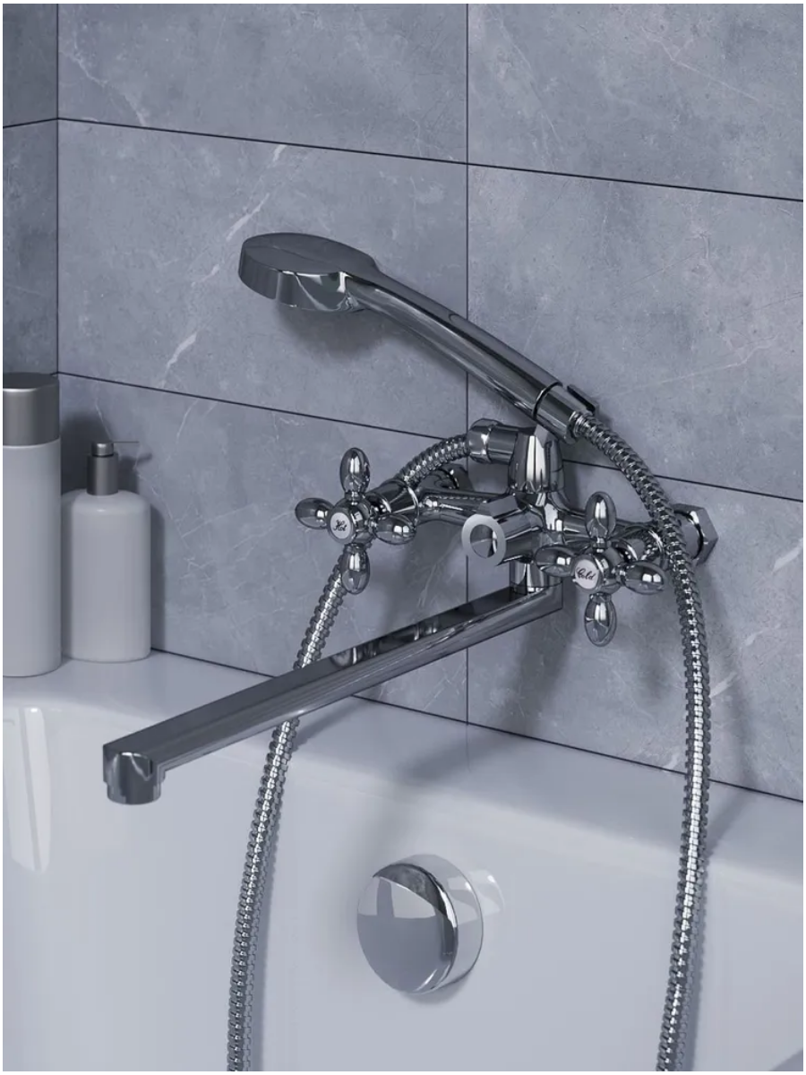 Изображение товара Смеситель для ванны Esko line EL_FU31 двухвентильный с душевой лейкой цвет хром