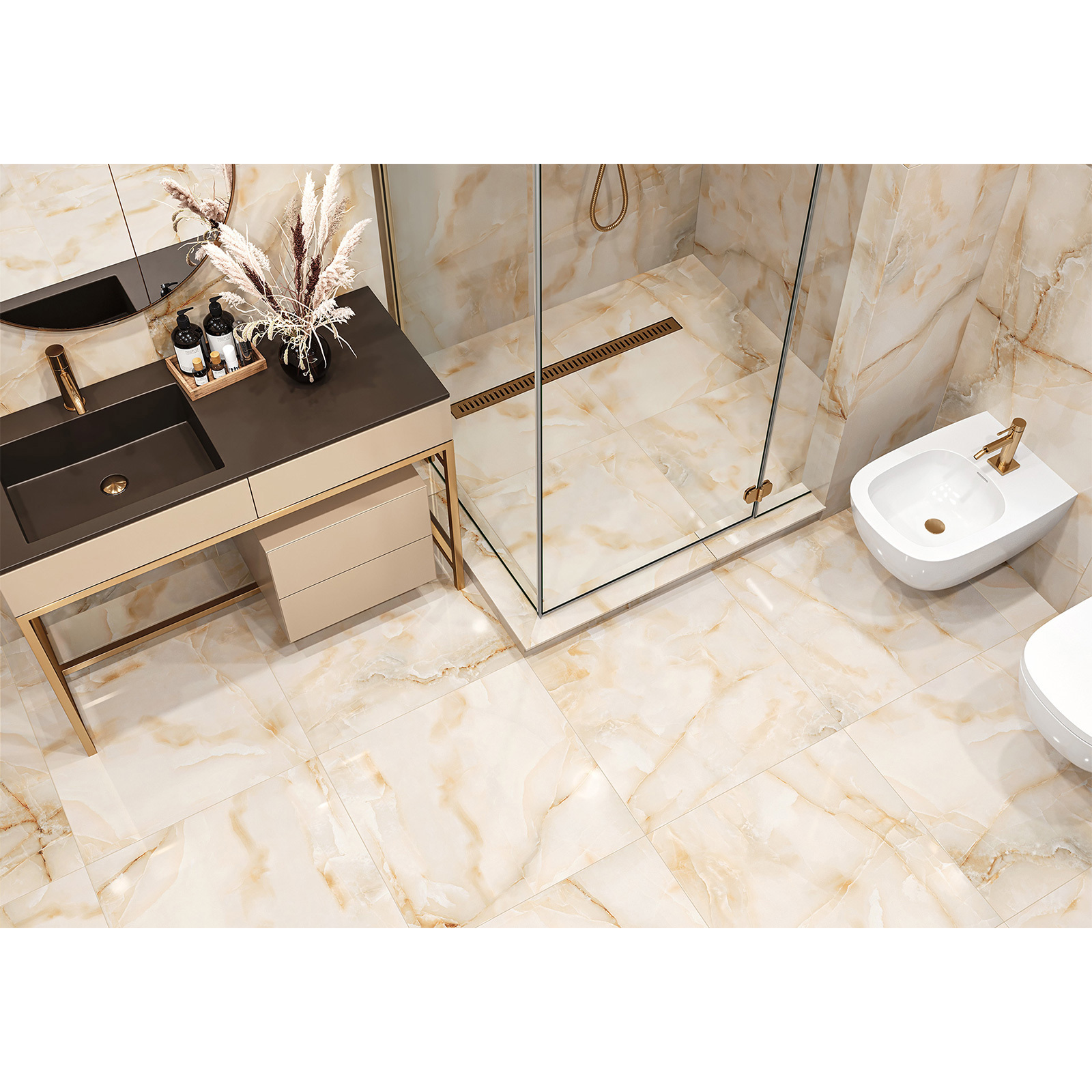 Изображение товара Керамогранит LCM Moonstone Gold 60x60 см - полированный оникс, бежевый