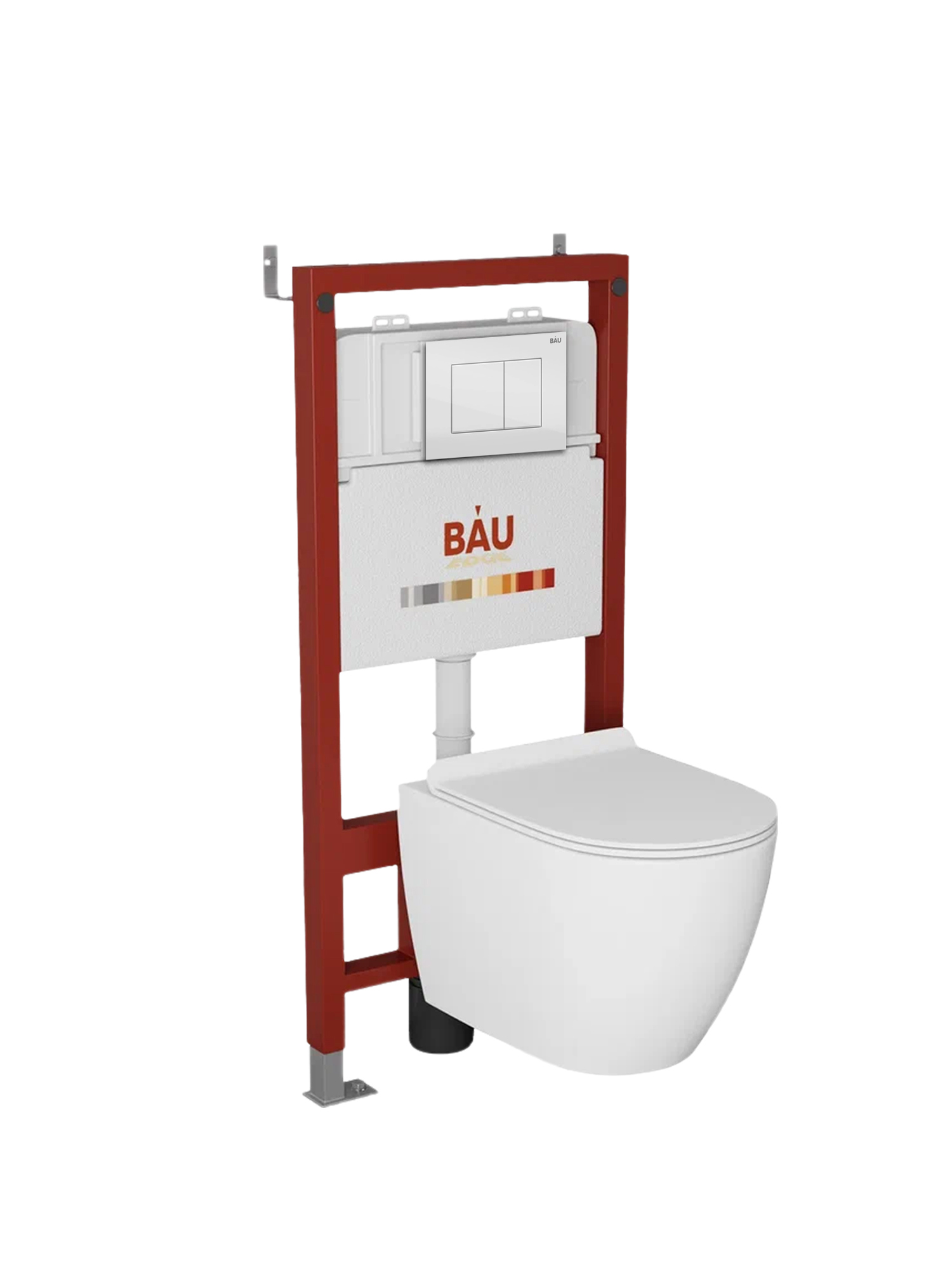 Изображение товара Комплект инсталляция и унитаз Bauedge 6 в 1 безободковый торнадо Hurricane Белый глянец