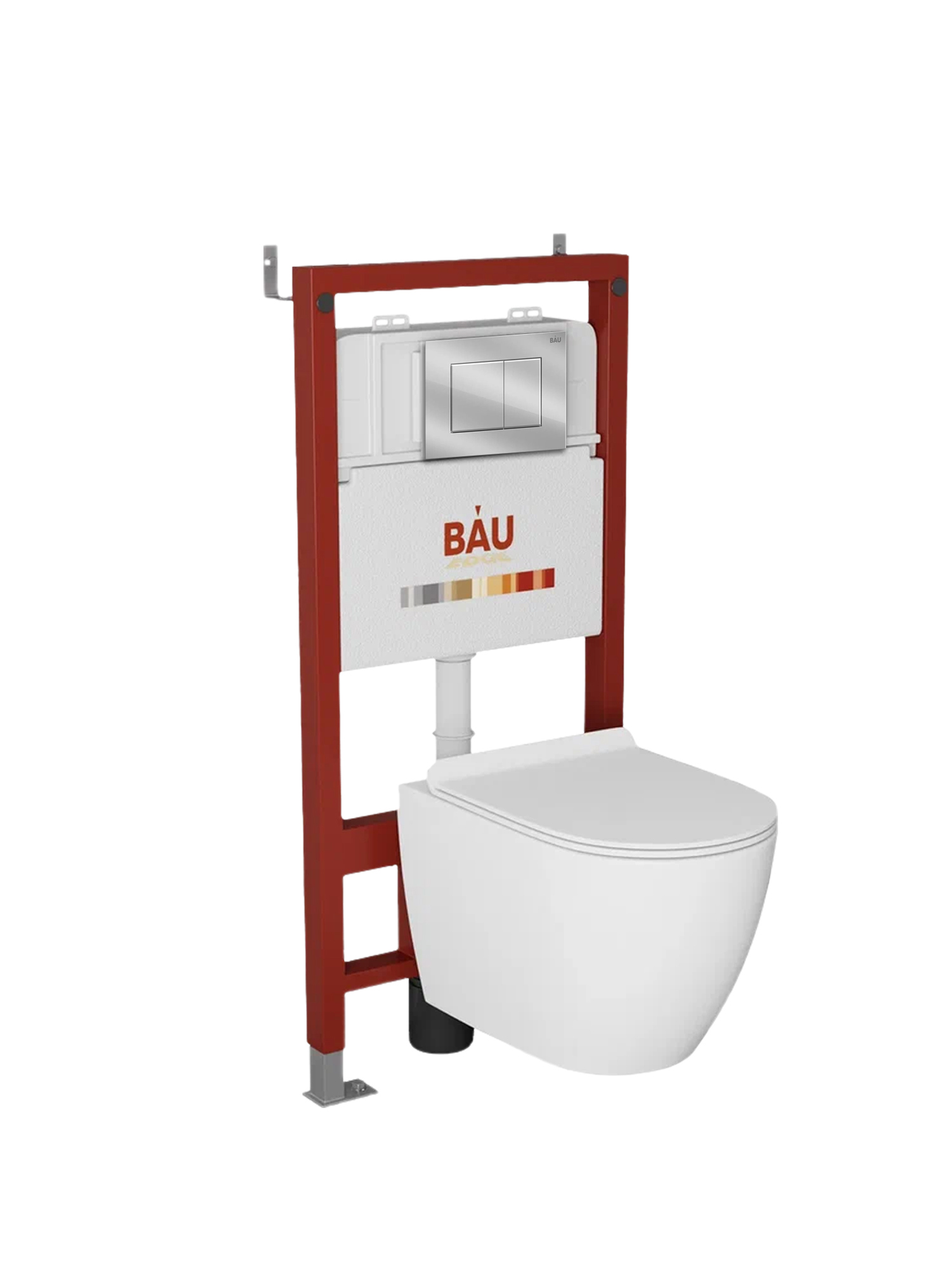 Изображение товара Комплект для унитаза Bauedge 6 в 1 инсталляция и безободковый унитаз с торнадо, сиденьем микролифт