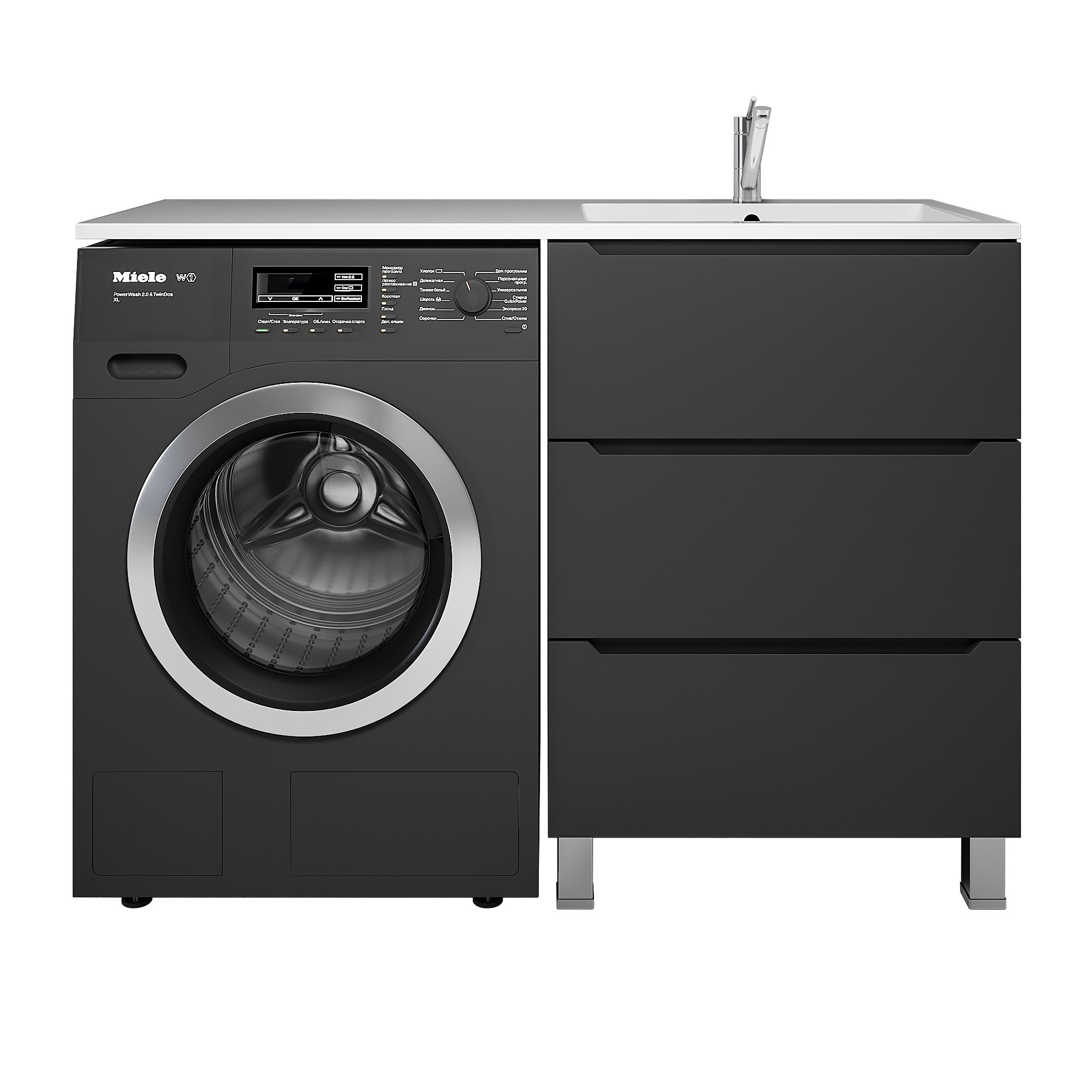 Изображение товара Тумба под стиральную машину Uperwood Tanos напольная 58см 3 ящика цвет черный матовый