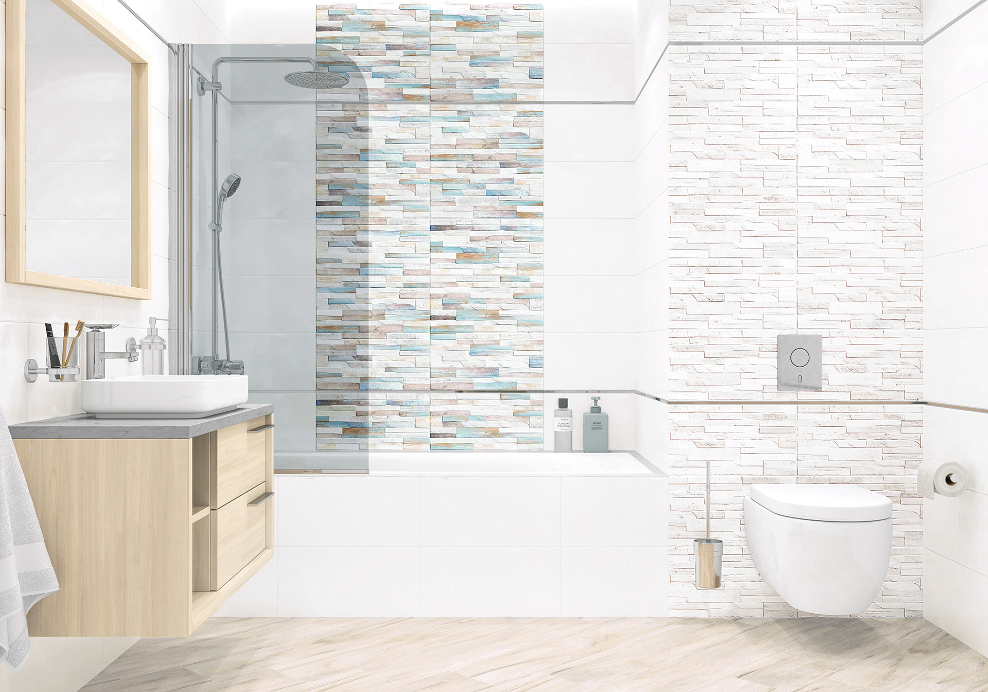 Изображение товара Керамическая настенная плитка Alma Ceramica Mattone 50x24.9 см белая, рельеф, глянец