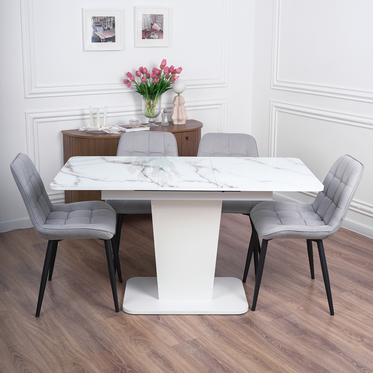 Изображение товара Кухонный стол Frenesie Грант 110x70 см стекло белый раздвижной