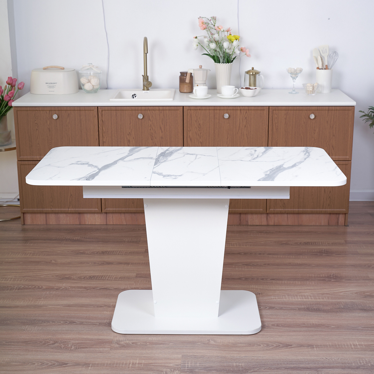 Изображение товара Кухонный стол прямоугольный Frenesie Грант 108x68 см пластик цвет 3027 мрамор белый