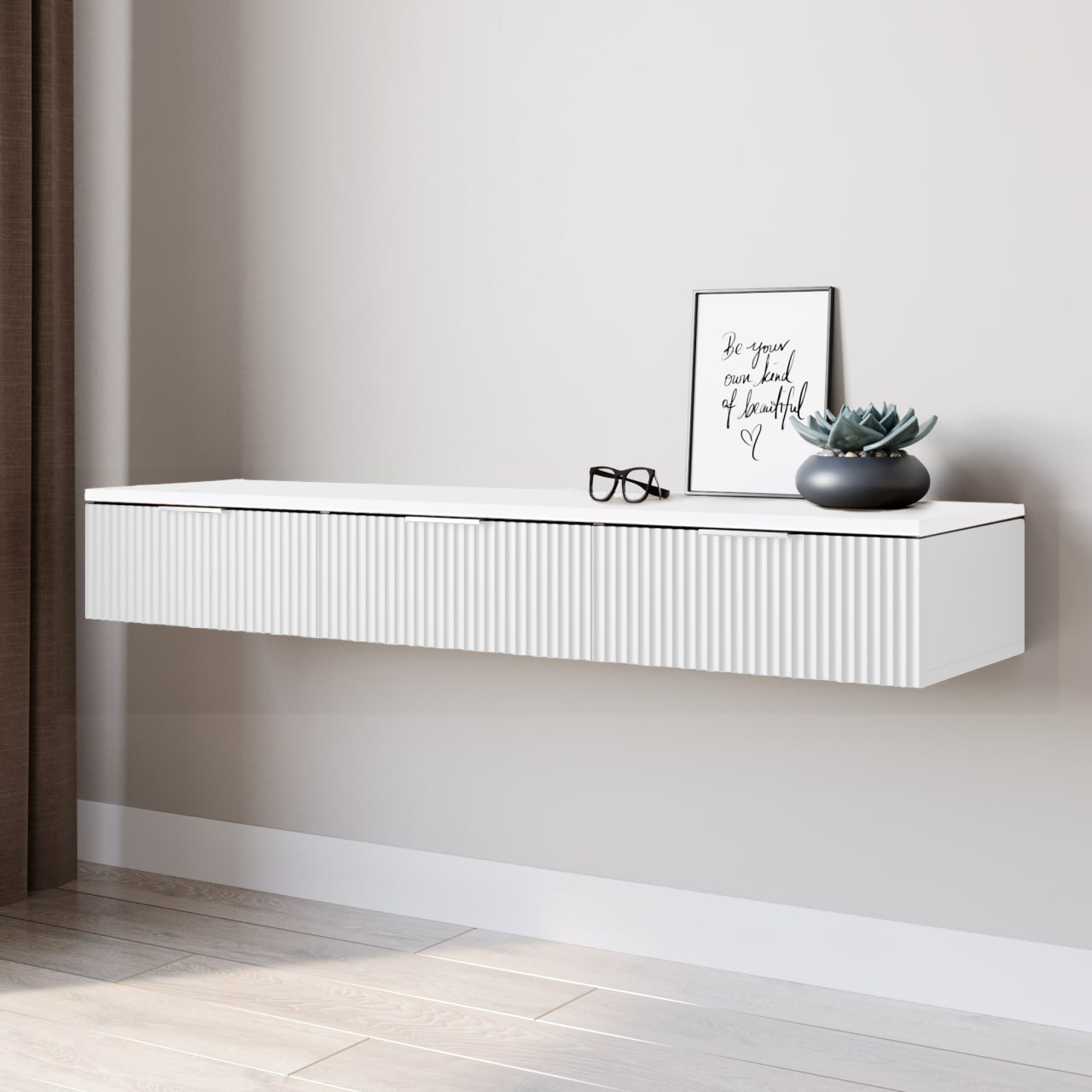 Изображение товара Стильная тумба под телевизор Ингрия 3 148х42х22 см белый для гостиной