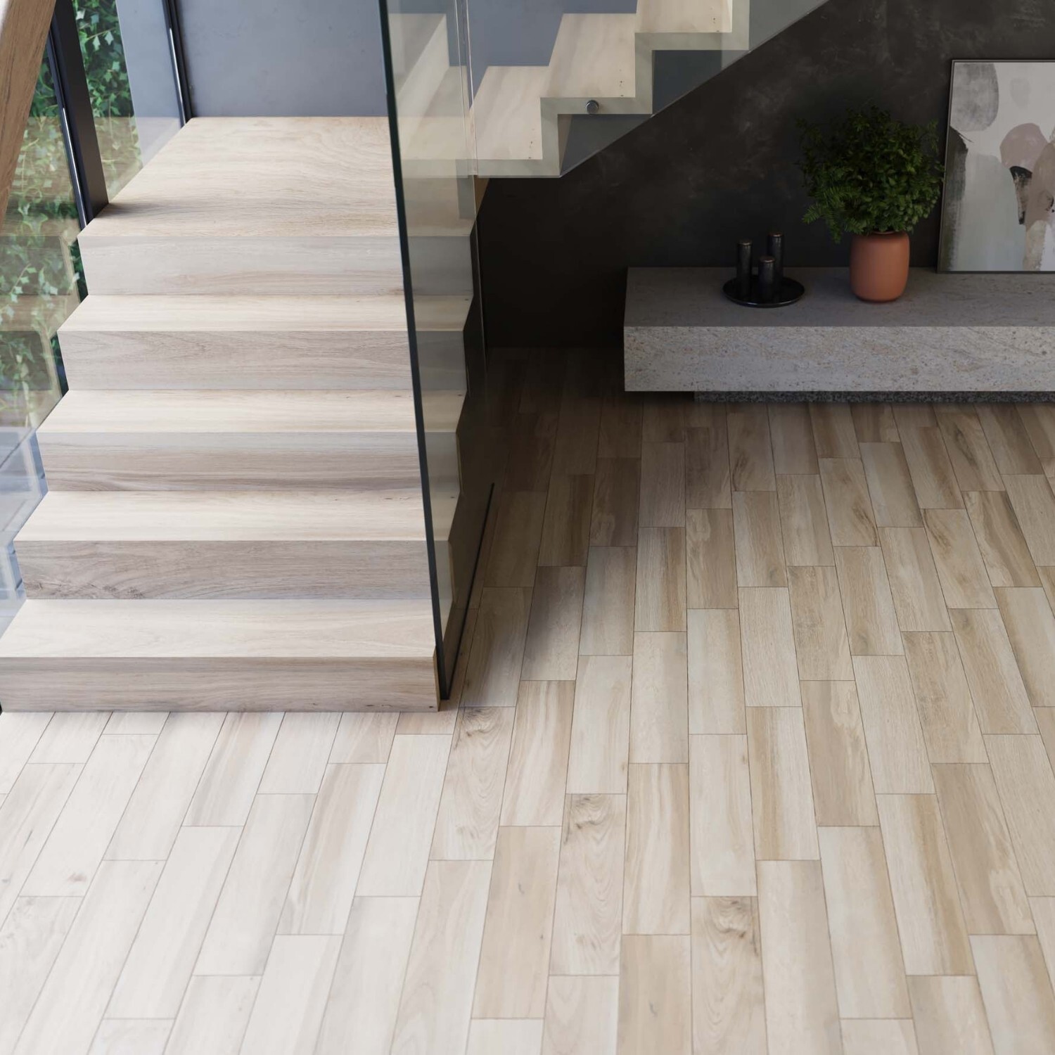 Изображение товара Ступень из керамогранита Estima Modern Wood MWc02 30.6x60.9 см неполированная цвет серая цена за упаковку