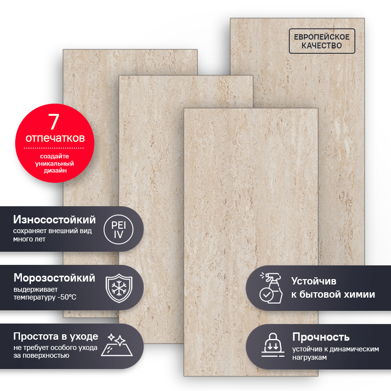 Изображение товара Керамогранит Estima Ragtime RG02 бежевый 30.6x60.9 см с имитацией травертин