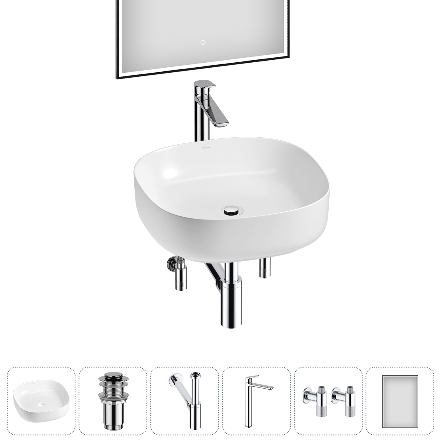 Изображение товара Раковина Wellsee Belle Spa 3.0 45 см с комплектом: зеркало и гидроизоляция