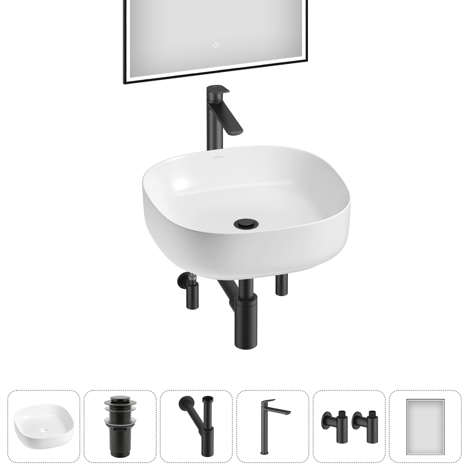 Изображение товара Раковина Wellsee belle spa 3.0 20218504R 45см цвет раковина 6 в 1: д/к, сифон, смеситель, вентили, зеркало