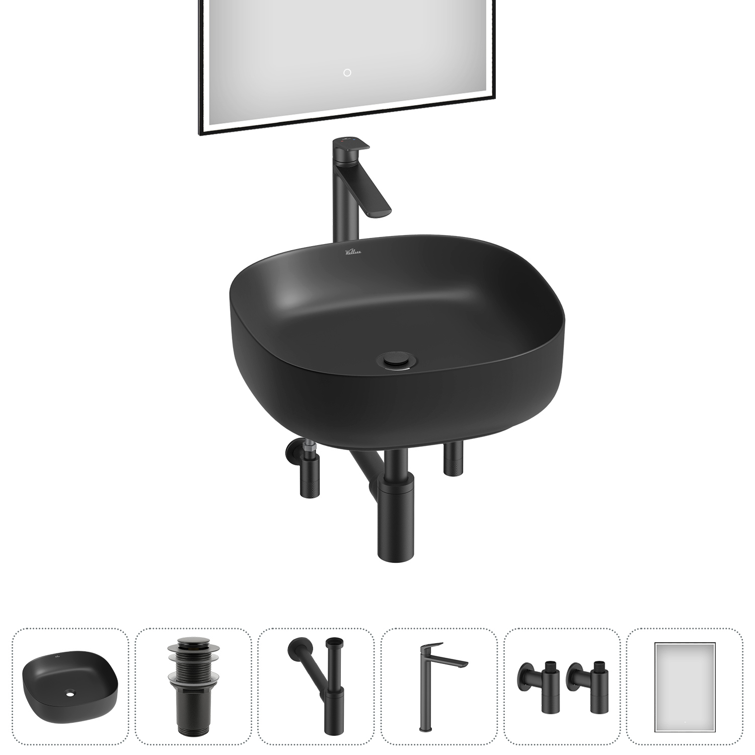 Изображение товара Раковина Wellsee belle spa 3.0 20218512R 45см цвет раковина 6 в 1: д/к, сифон, смеситель, вентили, зеркало