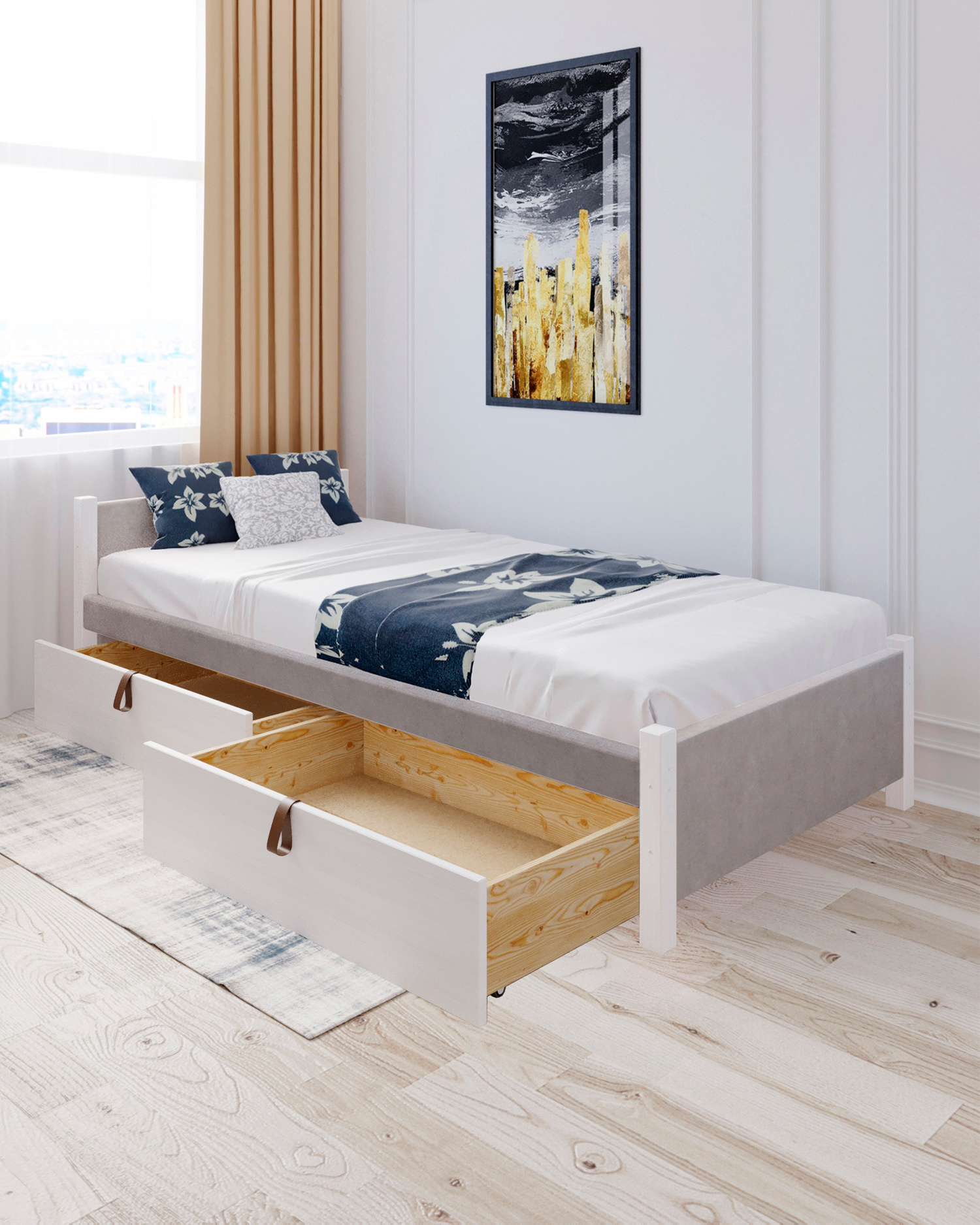 Изображение товара Кровать Solarius Классика 90x63x200 см из массива сосны с ящиками