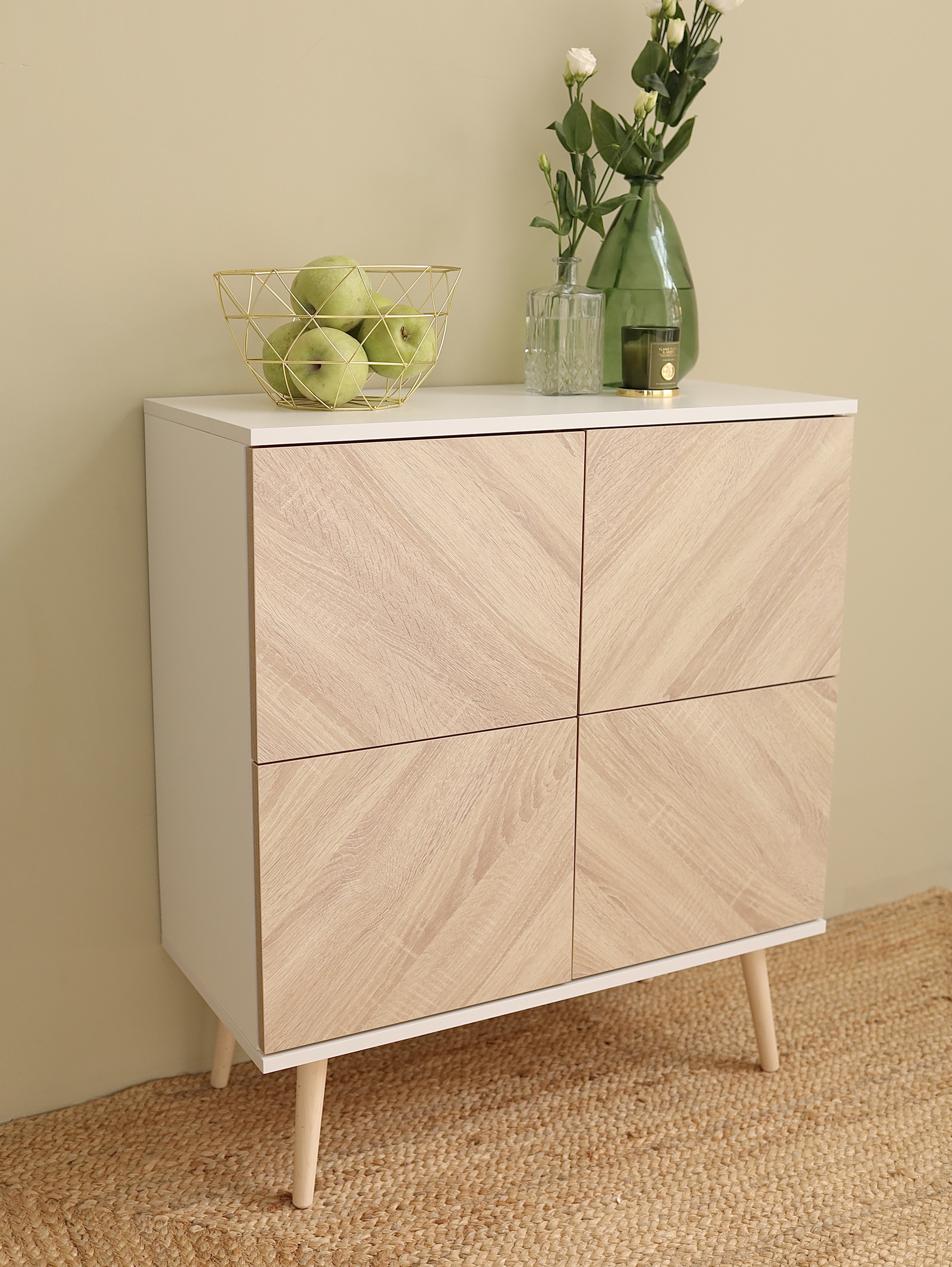 Изображение товара Комод Мебельные инновации Клевер 75x34x85.5 см ЛДСП цвет белый вельвет/дуб сонома