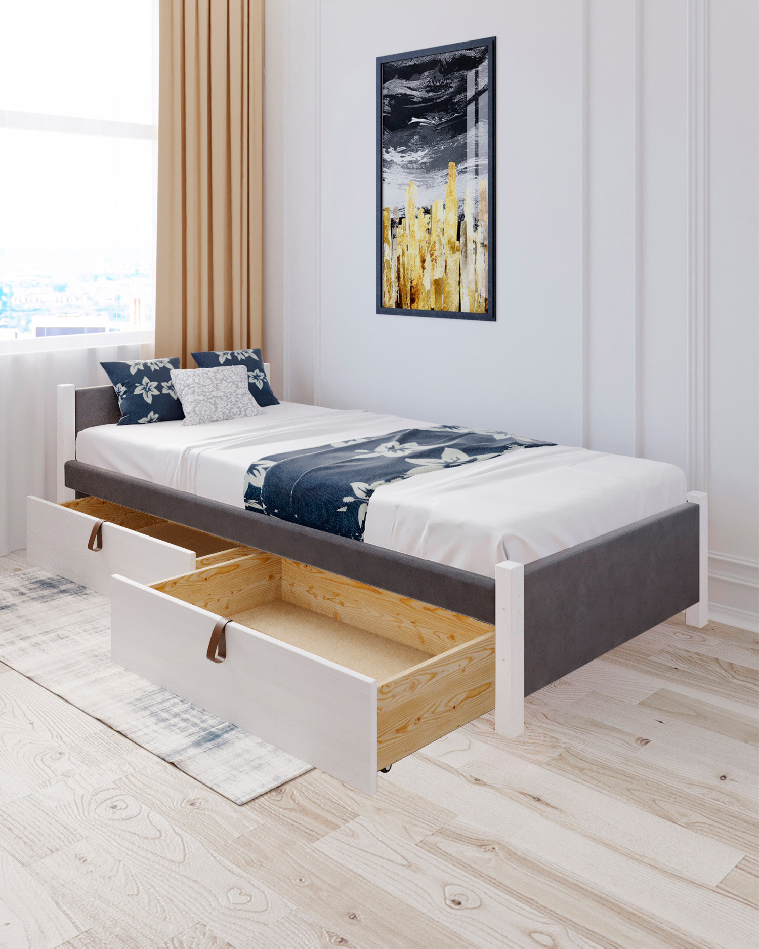 Изображение товара Кровать Solarius Классика 90x63x210 см из массива сосны с ящиками