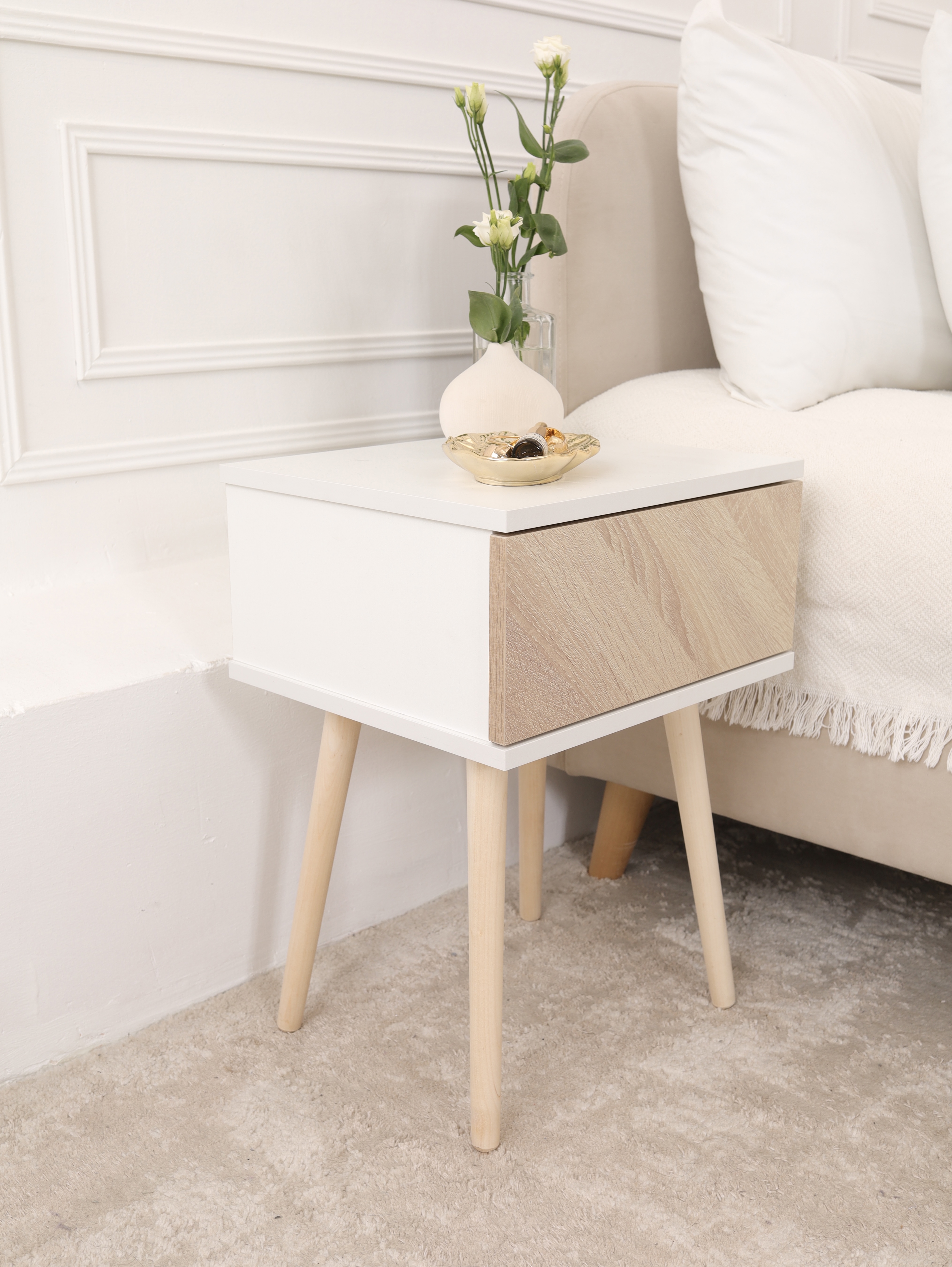 Изображение товара Тумба прикроватная Мебельные инновации Сирень 38x54x34.5 см 1 ящик ЛДСП цвет белый/дуб сонома