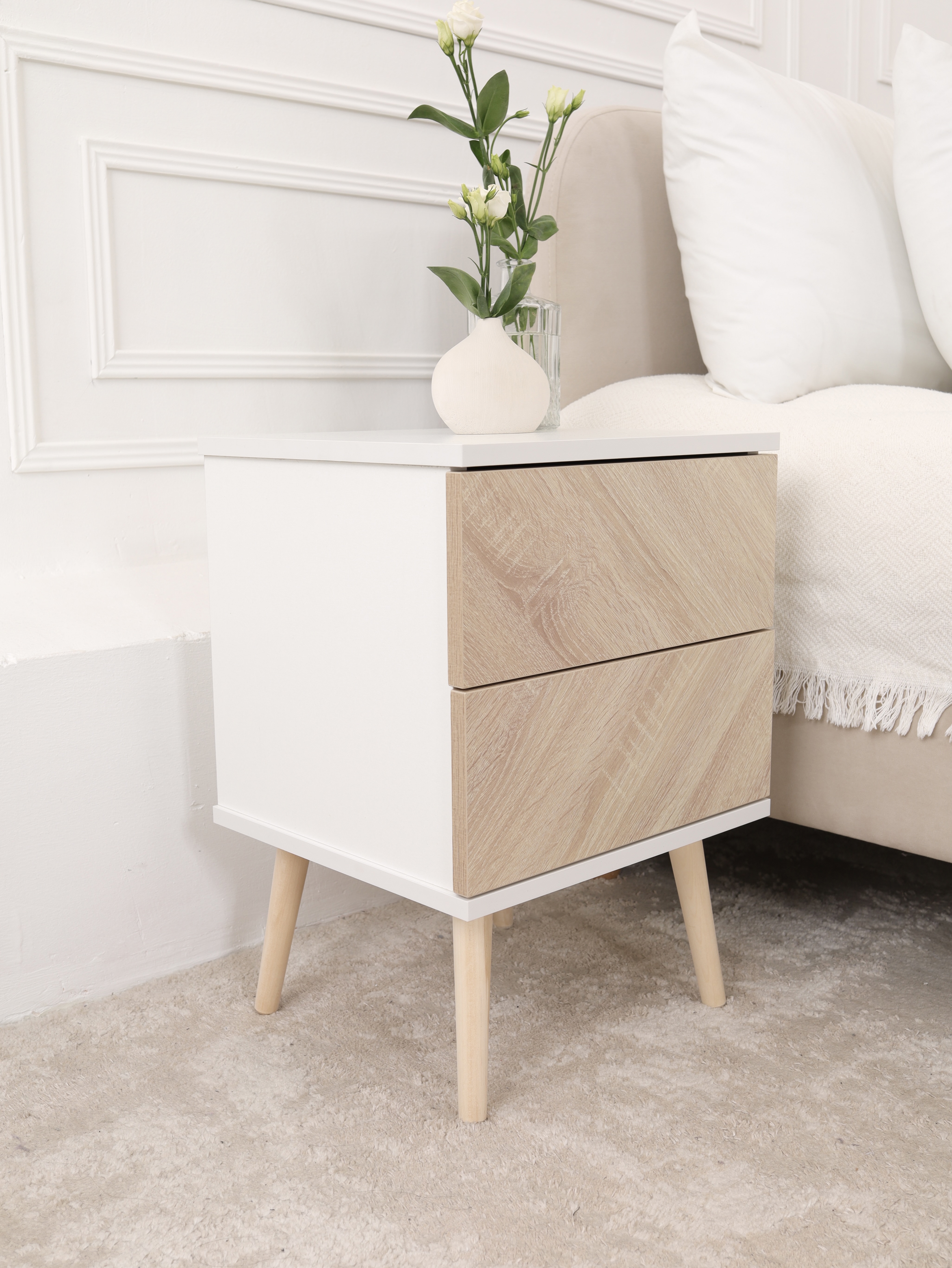 Изображение товара Тумба прикроватная Ирис 38x8x4 см с 2 ящиками ЛДСП белый дуб сонома стиль современный