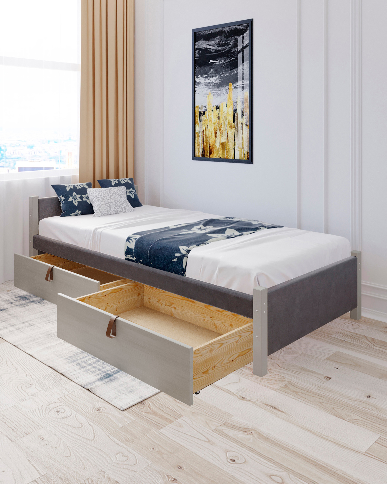 Изображение товара Кровать Solarius Классика 100x63x200 см дерево цвет темно-серый/платиновый