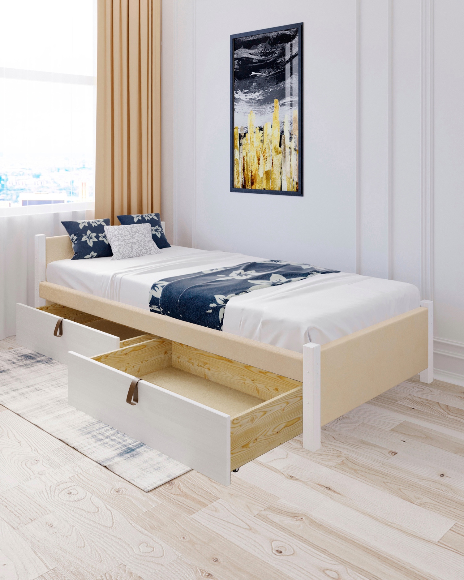 Изображение товара Кровать Solarius Классика 100x63x200 см дерево с реечным основанием цвет бежевый/белый