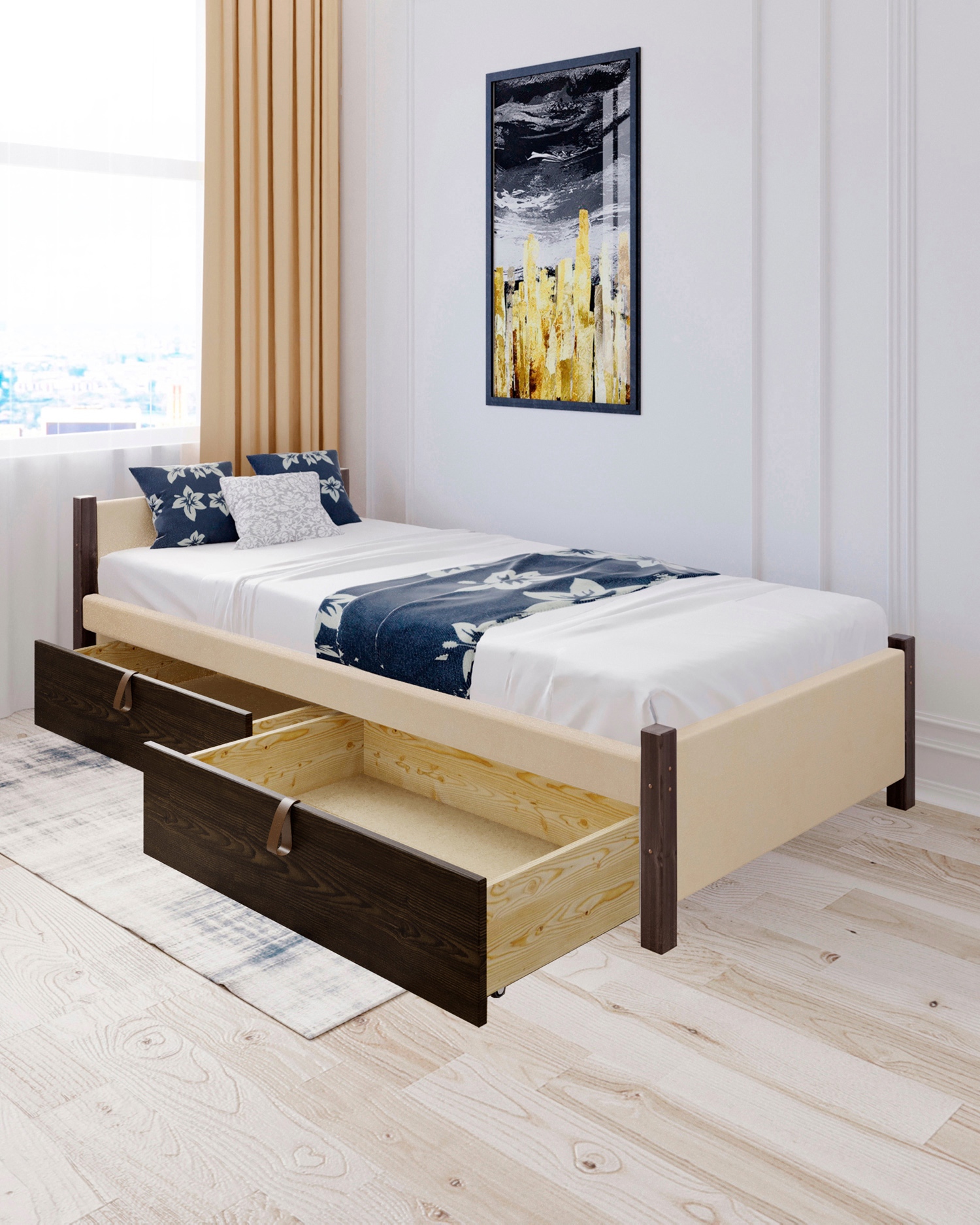 Изображение товара Кровать Solarius Классика 90x63x200 см с ящиками из массива сосны