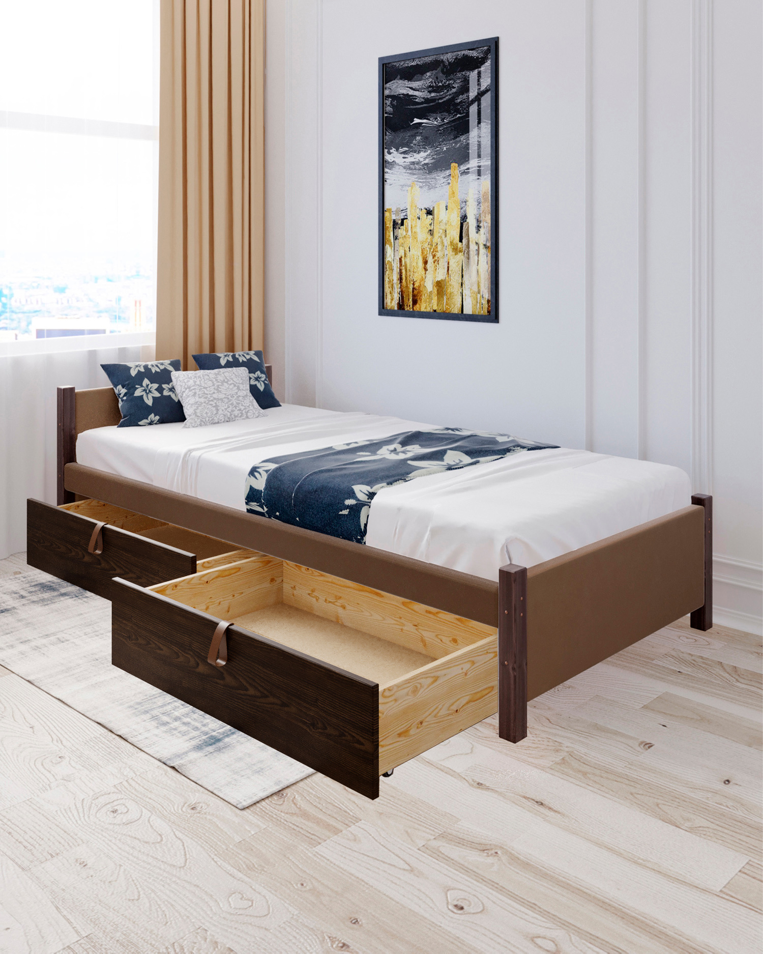 Изображение товара Кровать Solarius Классика 100x63x210 см дерево со сплошным основанием цвет коричневый/венге