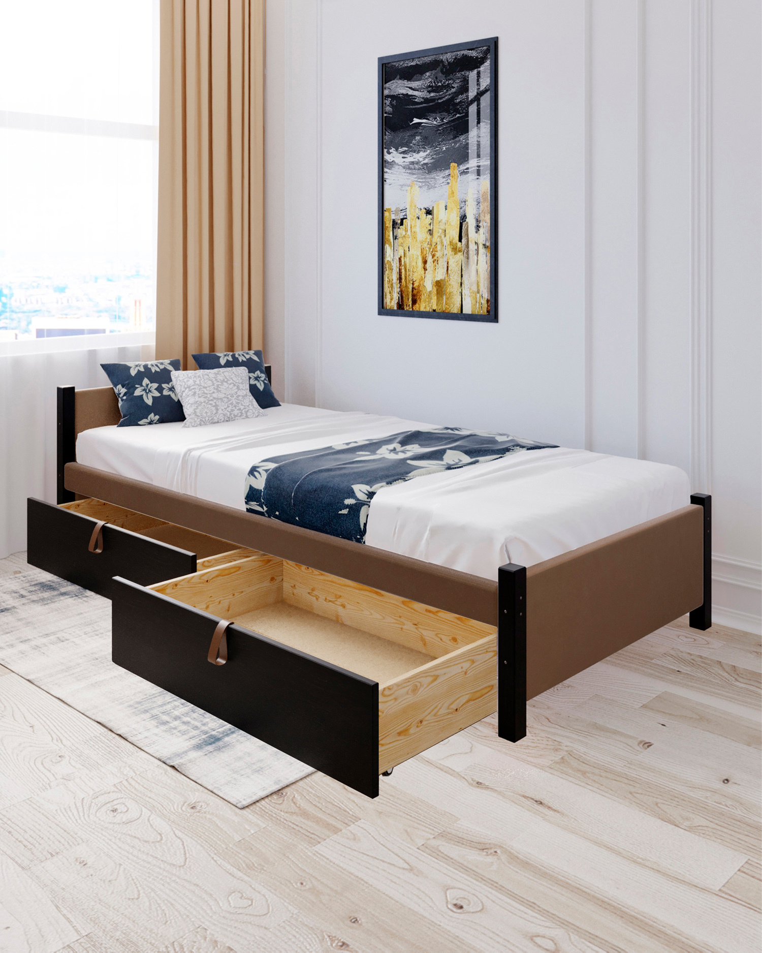 Изображение товара Кровать Solarius Классика 90x63x210 см дерево с реечным основанием цвет коричневый/черный оникс