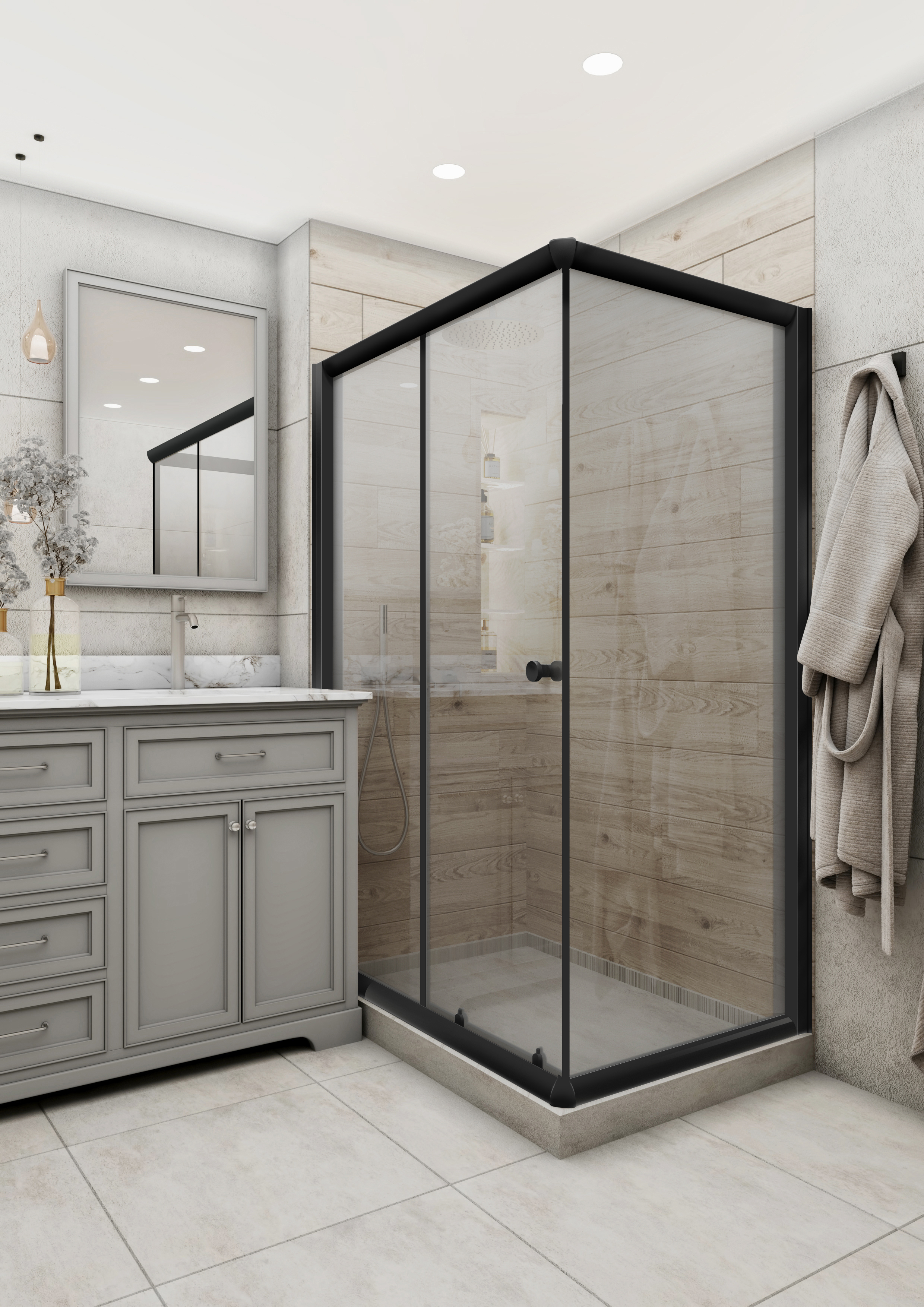 Изображение товара Душевой уголок Русак Классик 6+ 6-120-80 прямоугольник черный профиль 185 см