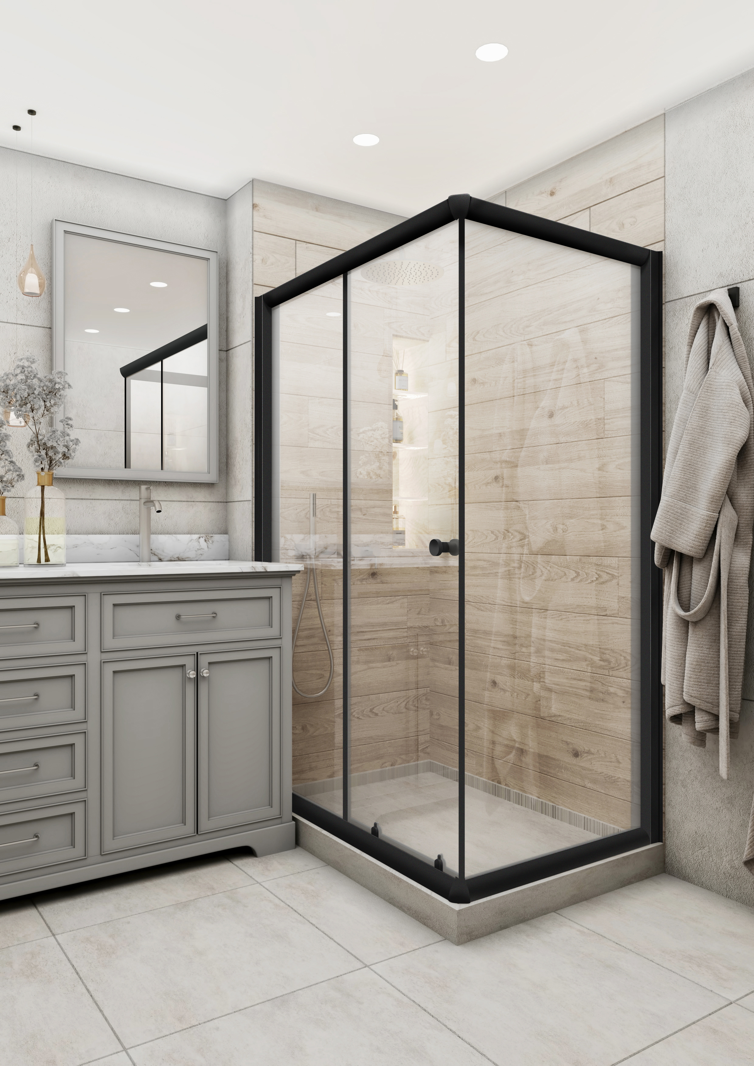 Изображение товара Душевой уголок Русак Классик 6+ ВОЛЧ6-120-90 прямоугольник 90x120см черный профиль эффект стекла прозрачное закаленное стекло