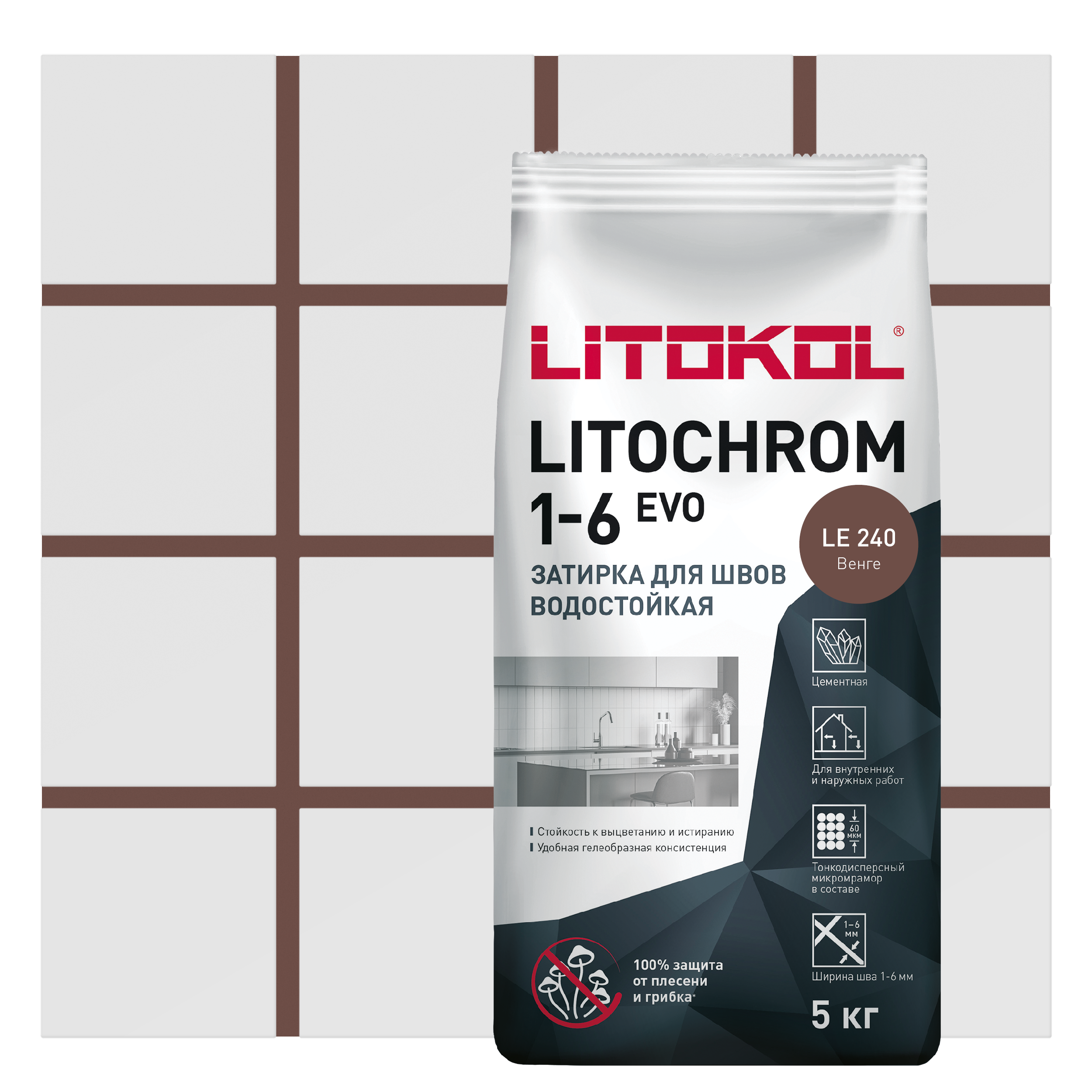 Изображение товара Затирка Litokol Litochrom 1-6 Evo цементная венге 5 кг для внутренних и наружных работ