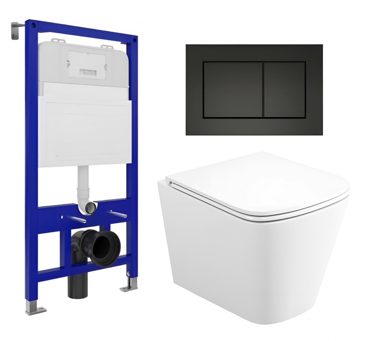 Изображение товара Комплект 3 в 1 инсталляция Enio Tecnico 52 с подвесным унитазом и кнопкой черной матовой