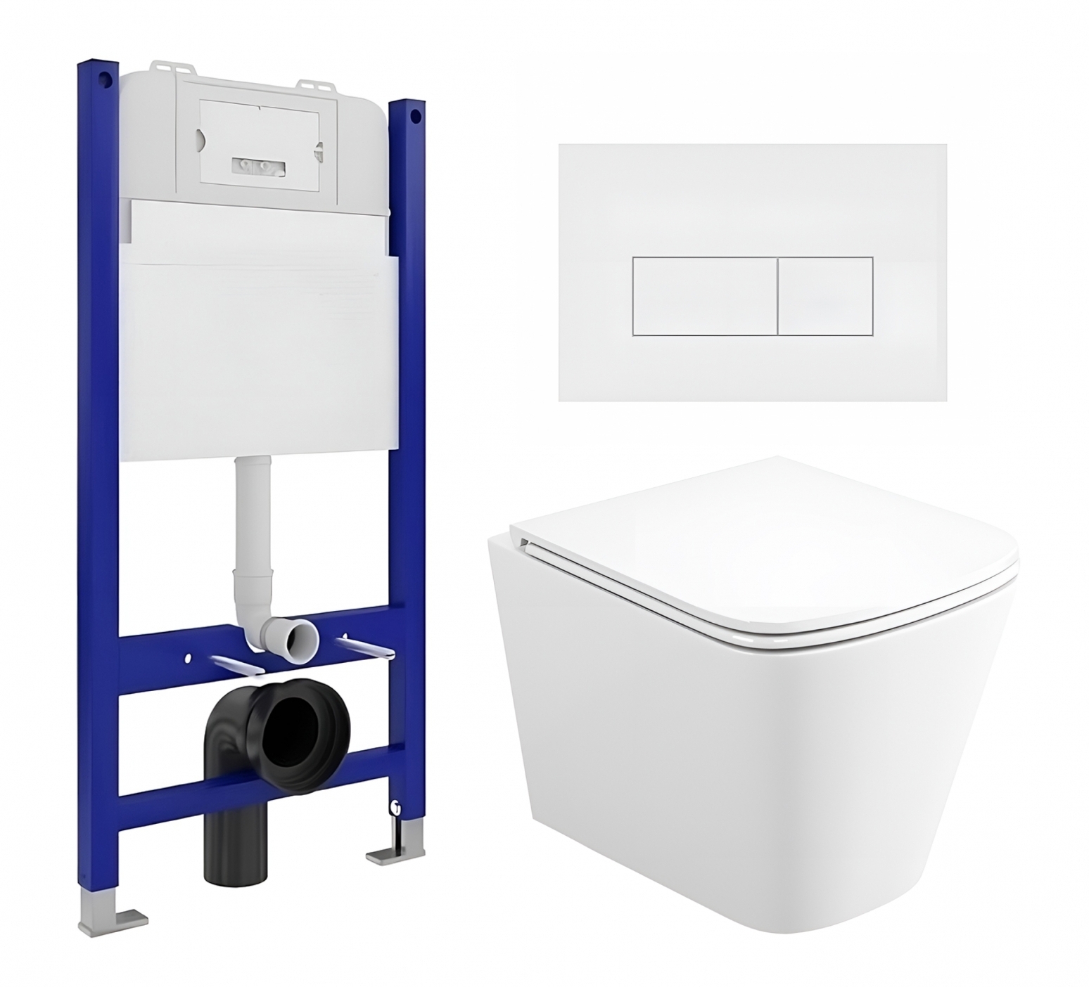 Изображение товара Комплект 3 в 1 инсталляция Enio Tecnico 50 Унитаз подвесной Binario прямоугольный кнопка белая матовая 3