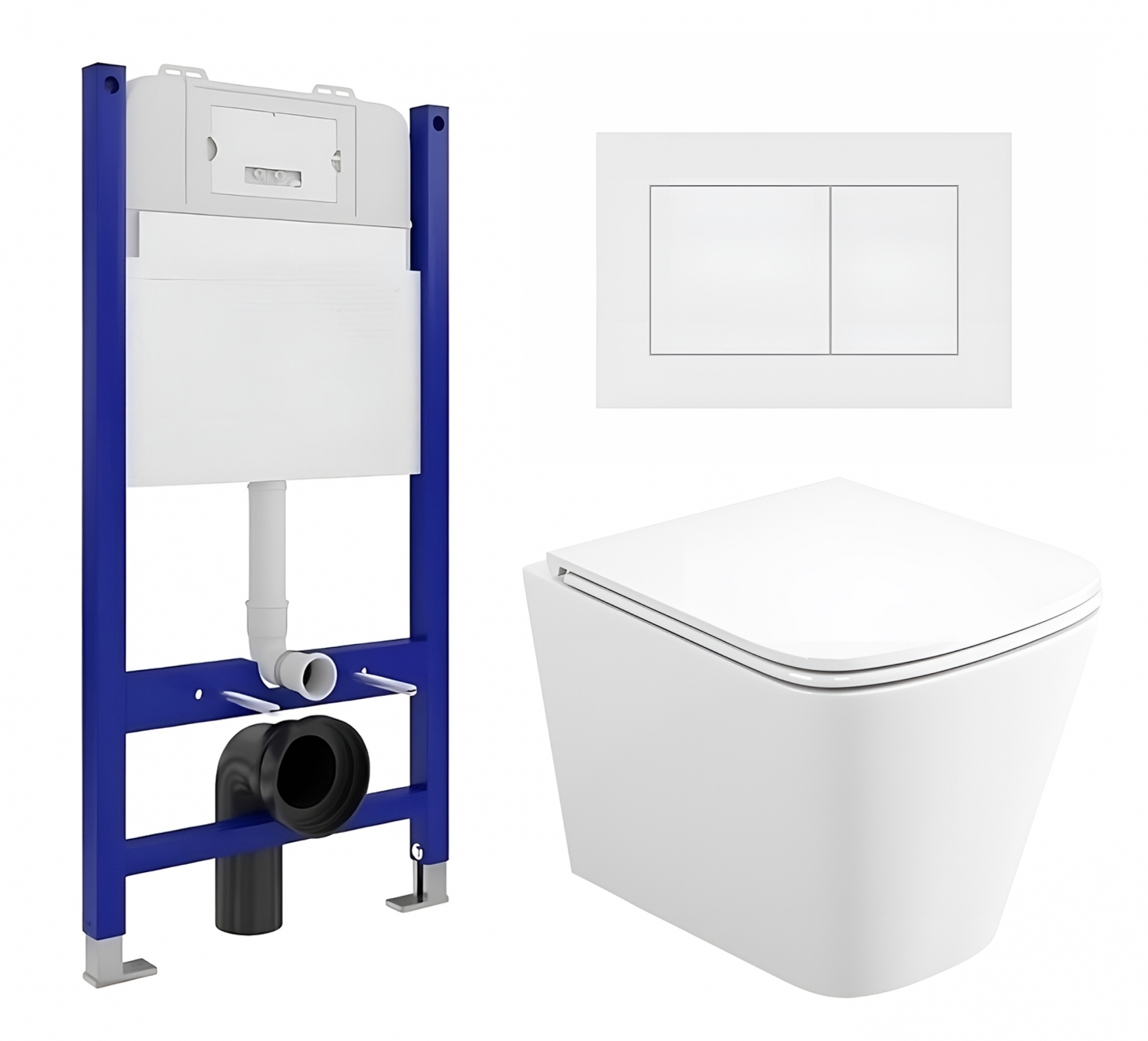 Изображение товара Комплект 3 в 1 инсталляция Enio Tecnico 50 Унитаз подвесной Binario прямоугольный кнопка белая матовая 5