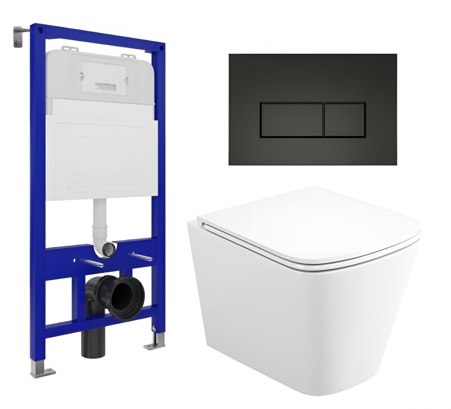 Изображение товара Комплект 3 в 1 инсталляция Enio Tecnico 52 и унитаз Binario с черной матовой кнопкой