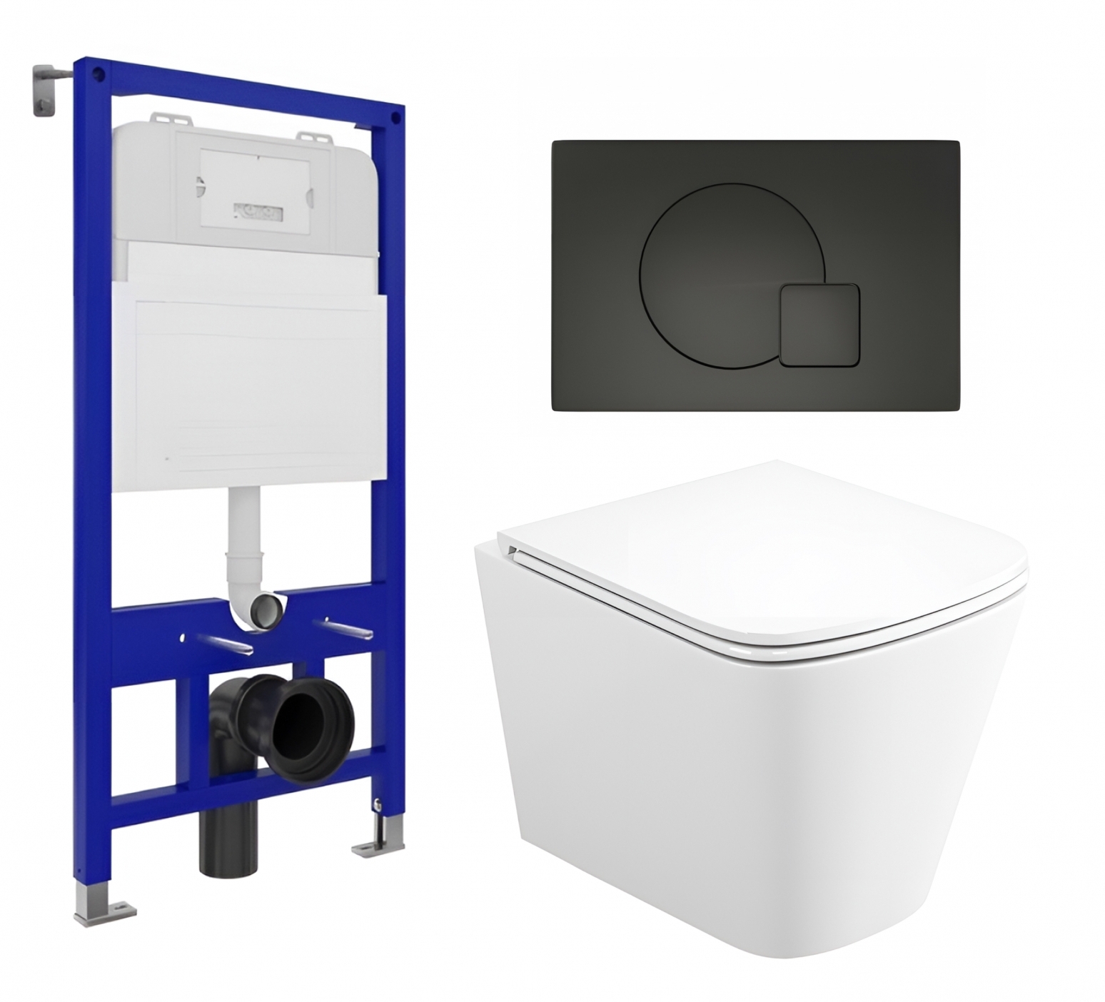 Изображение товара Комплект инсталляция Enio Tecnico 52 с подвесным унитазом и кнопкой черная матовая