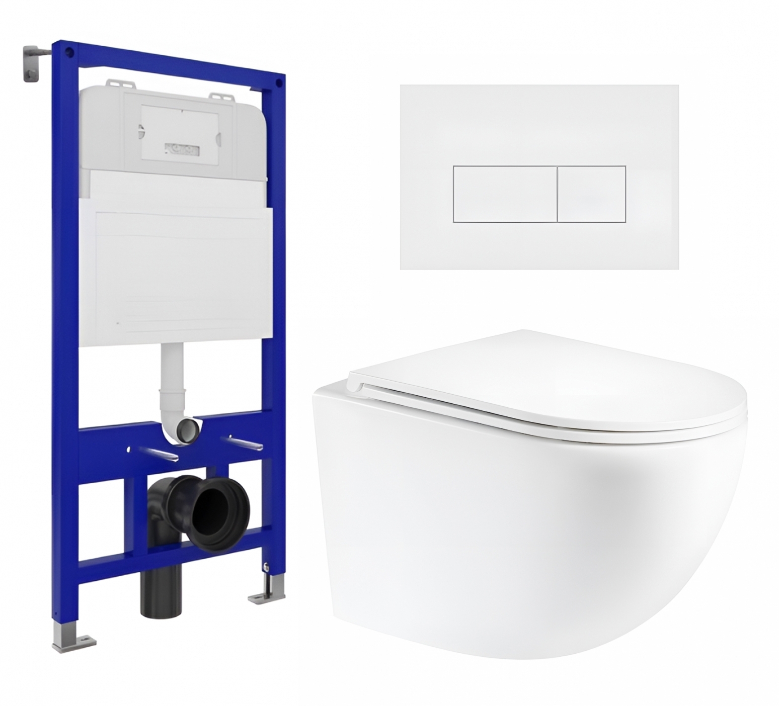 Изображение товара Комплект 3 в 1 инсталляция Enio Tecnico 52 Унитаз подвесной Unico округлый кнопка белая матовая