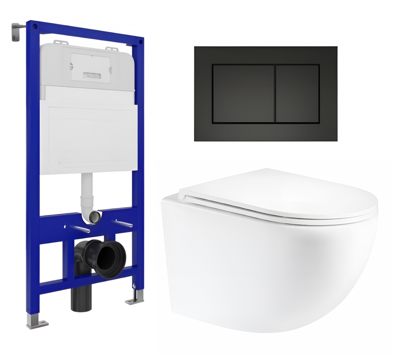 Изображение товара Комплект 3 в 1 инсталляция Enio Tecnico 52 Унитаз подвесной Unico округлый кнопка черная матовая