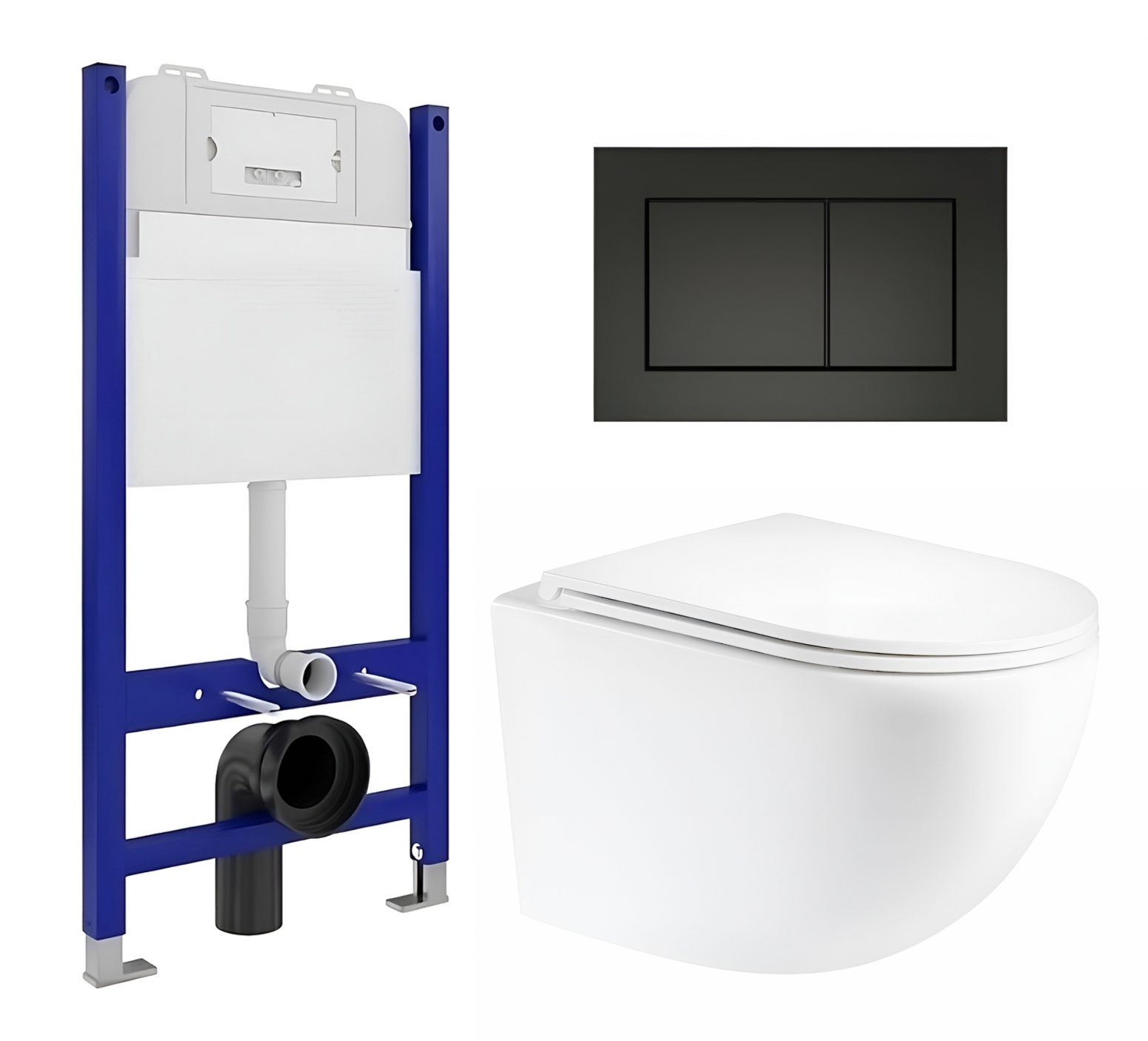 Изображение товара Комплект 3 в 1 инсталляция и подвесной унитаз с кнопкой черная матовая Enio Tecnico 50