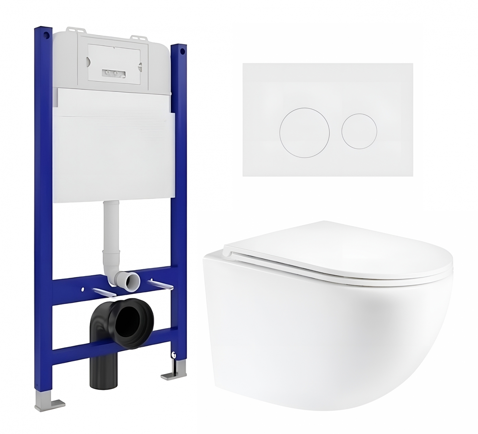 Изображение товара Комплект 3 в 1 инсталляция Enio Tecnico 50 Унитаз подвесной Unico округлый кнопка белая матовая 2 Изображение товара Комплект 3 в 1 инсталляция Enio Tecnico 50 Унитаз подвесной Unico округлый кнопка белая матовая 2